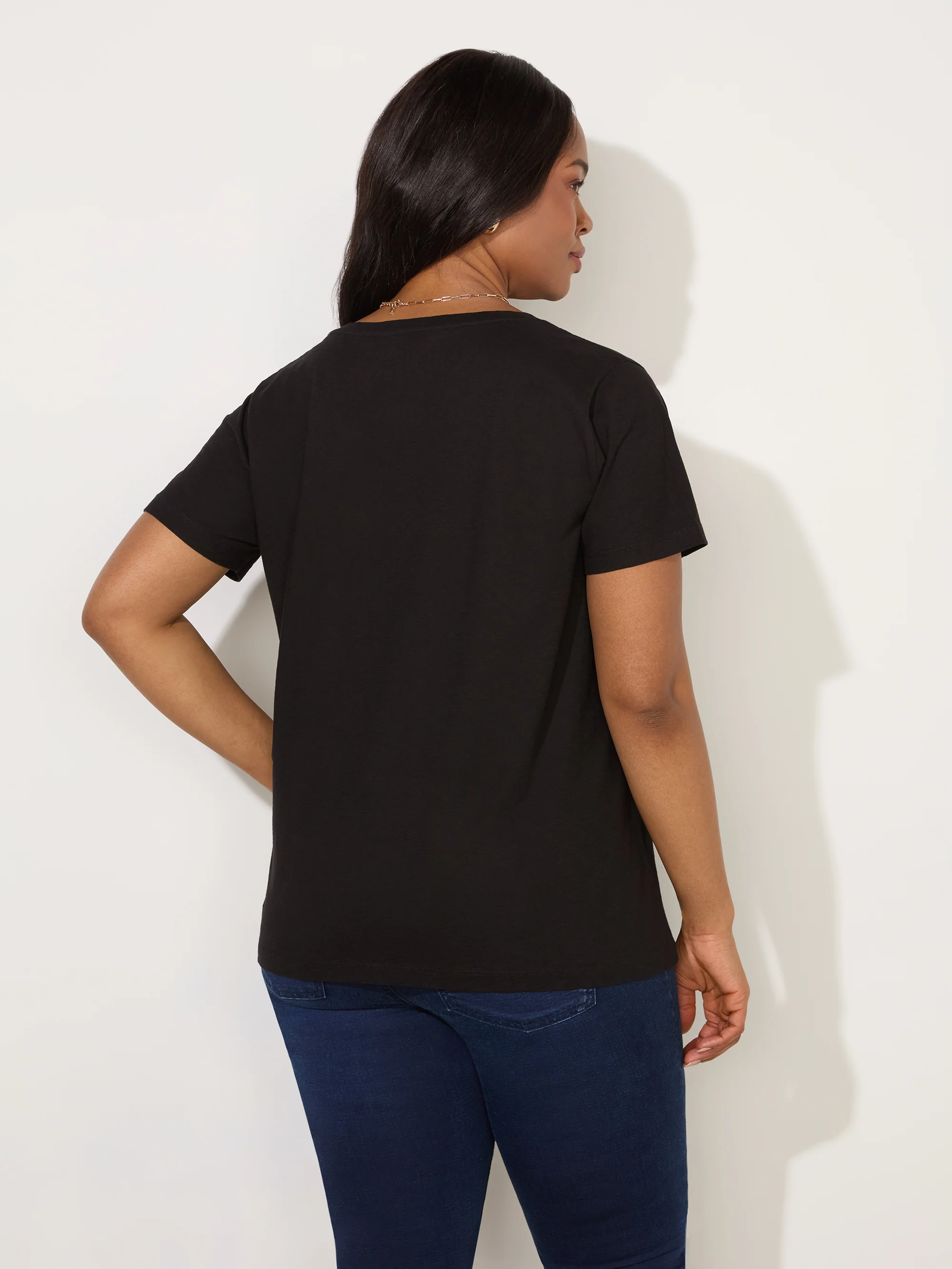 Black Cotton Slub V-Neck T-Shirt - Image 3