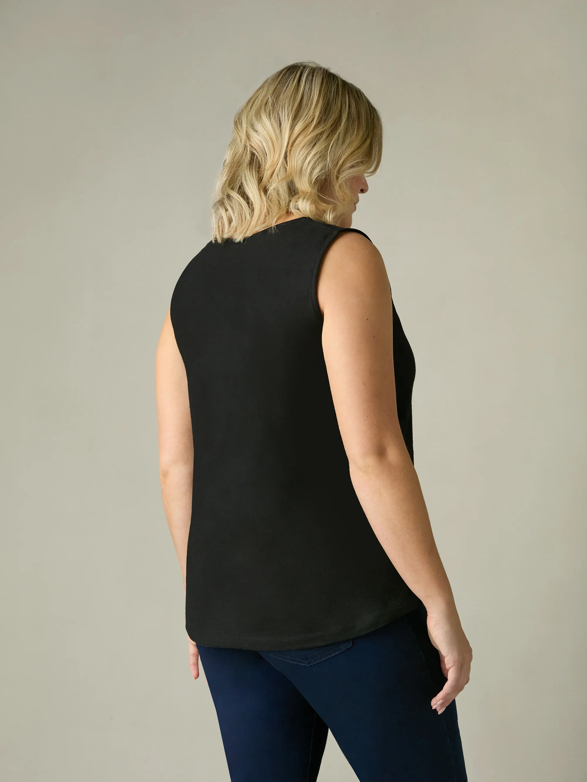 Black Cotton Slub V-Neck Vest - Image 4