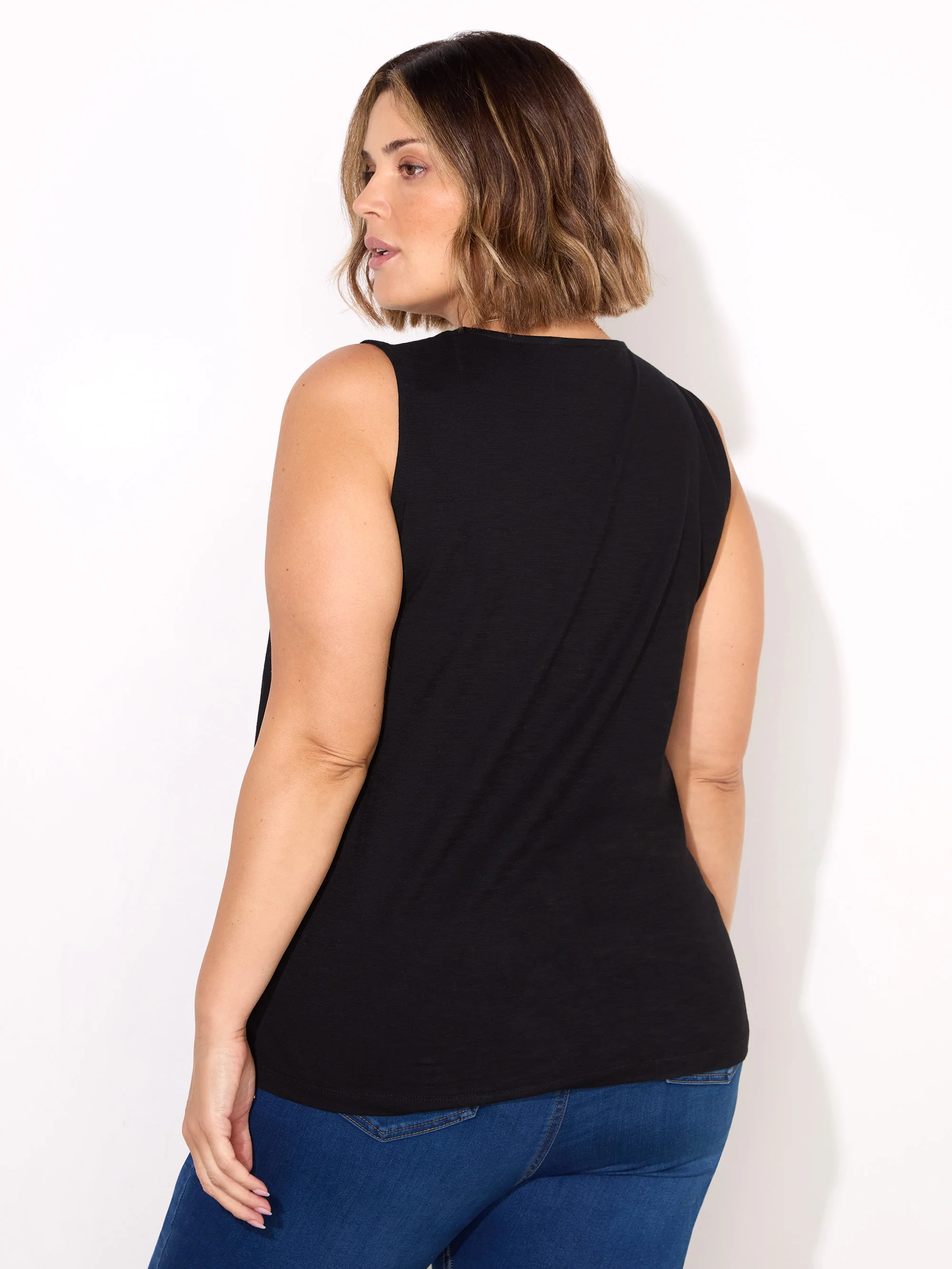 Black Cotton Slub V-Neck Vest - Image 4