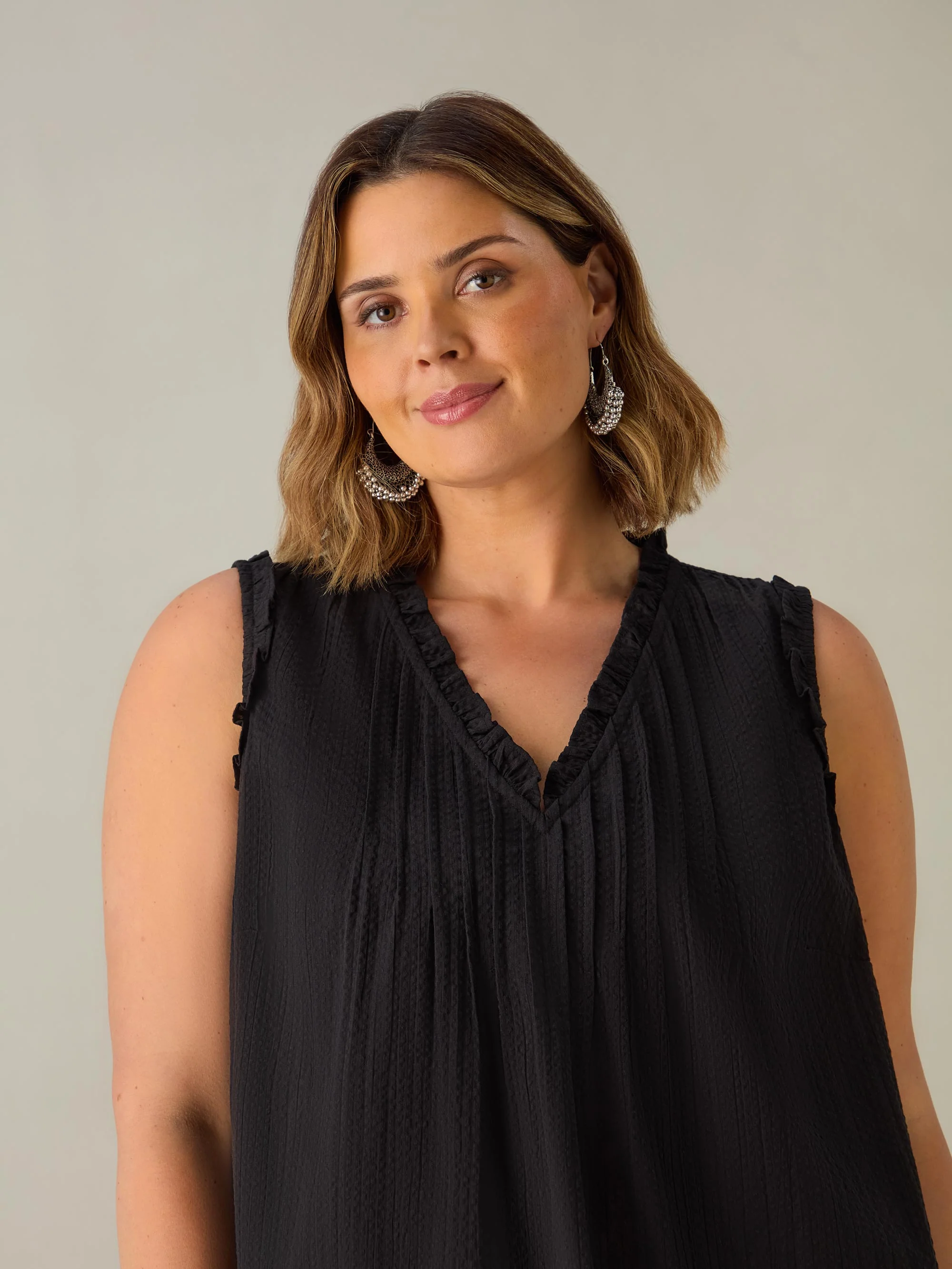 Black Cotton Textured Stripe Top - Image 2