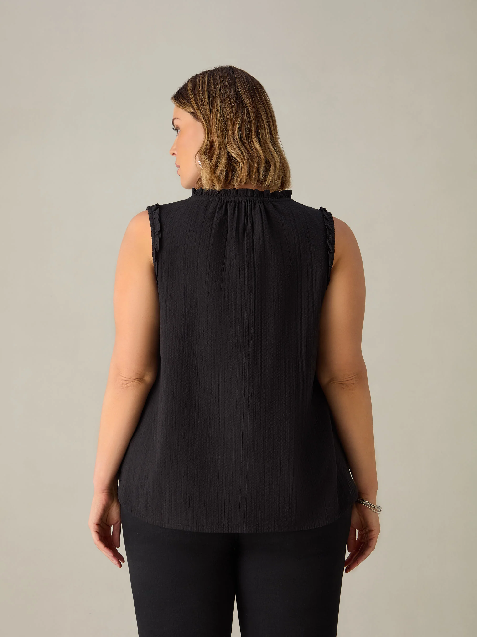 Black Cotton Textured Stripe Top - Image 3