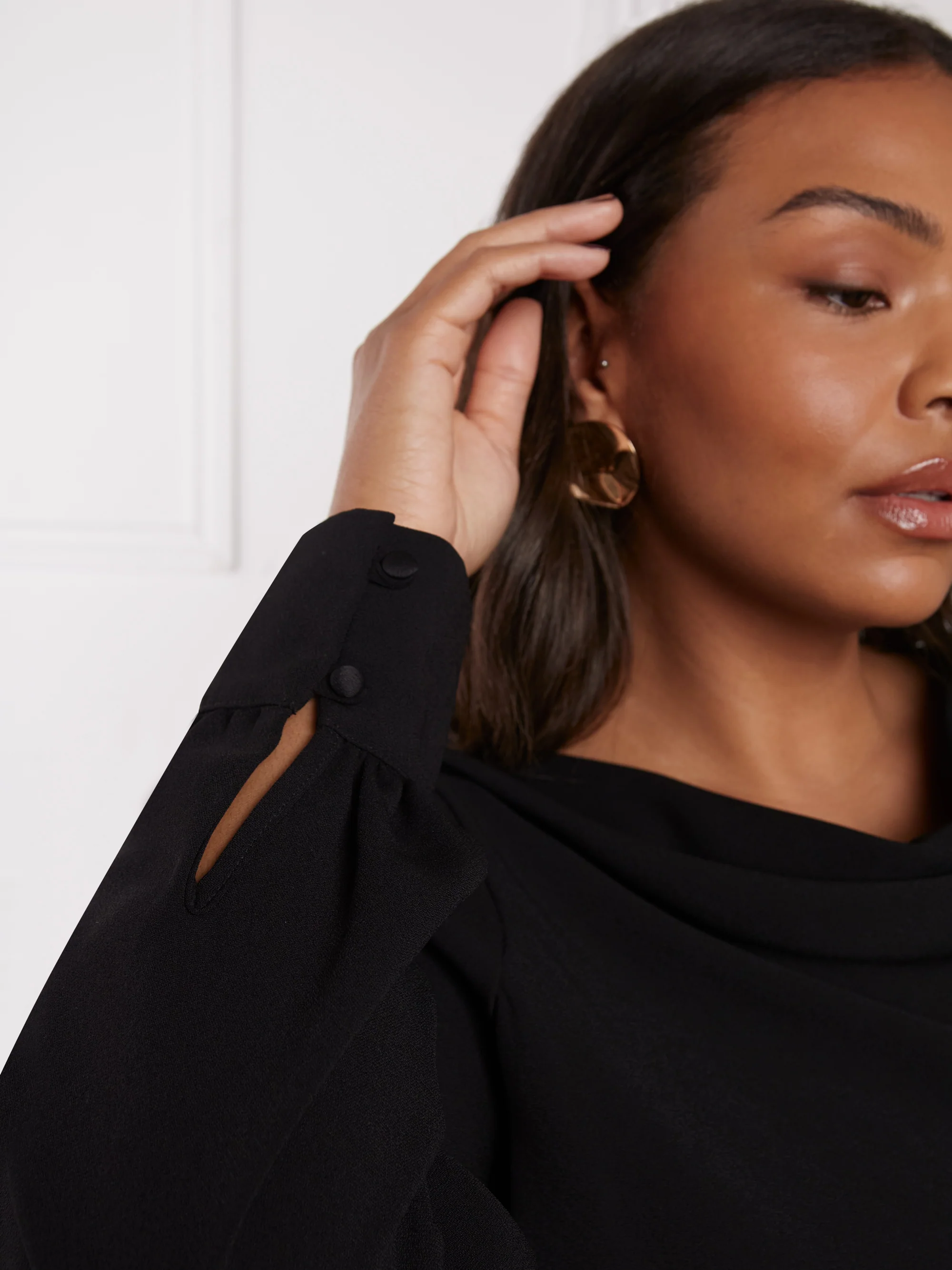 Black Cowl Neck Long Sleeve Blouse - Image 3
