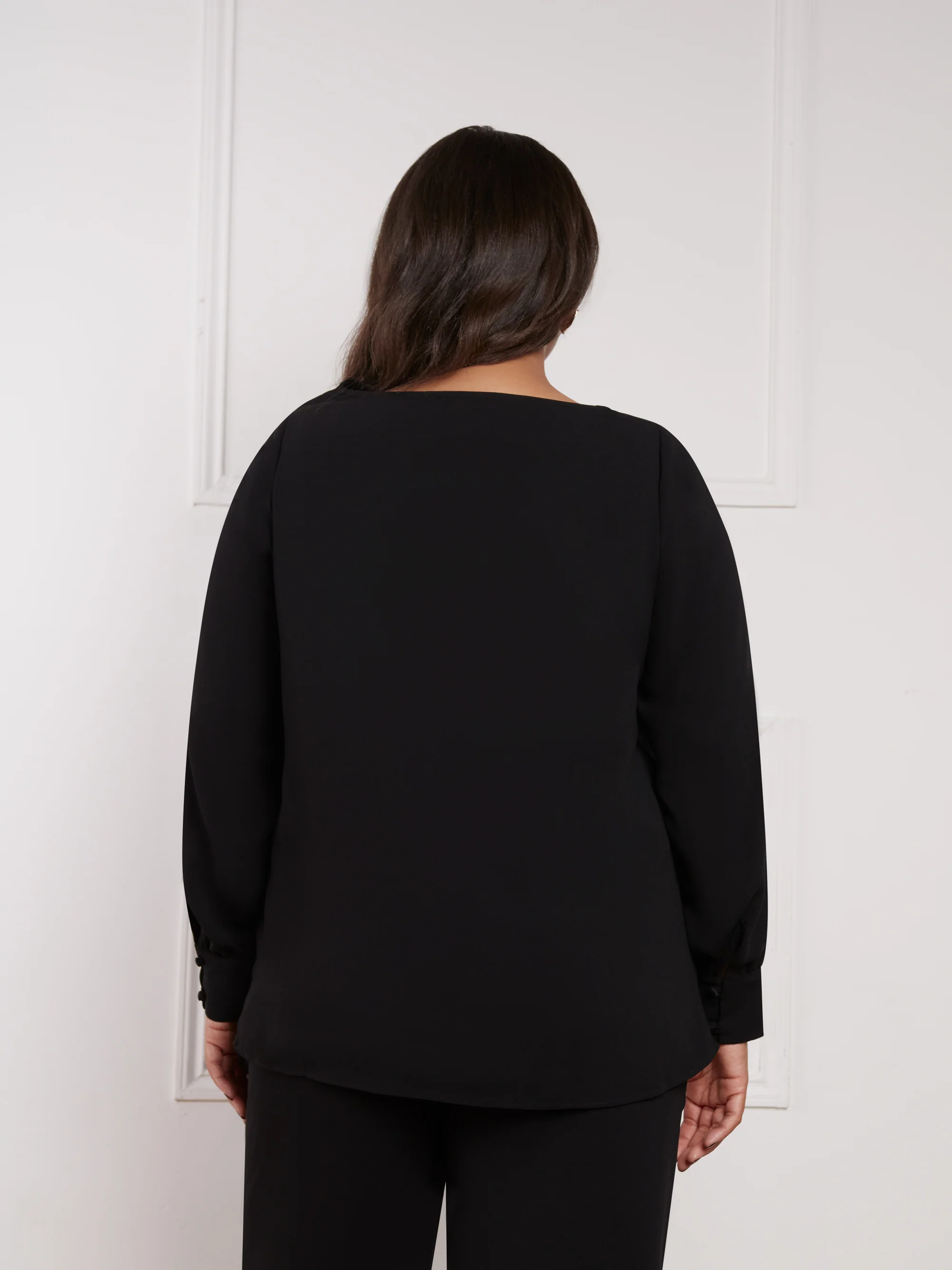 Black Cowl Neck Long Sleeve Blouse - Image 4