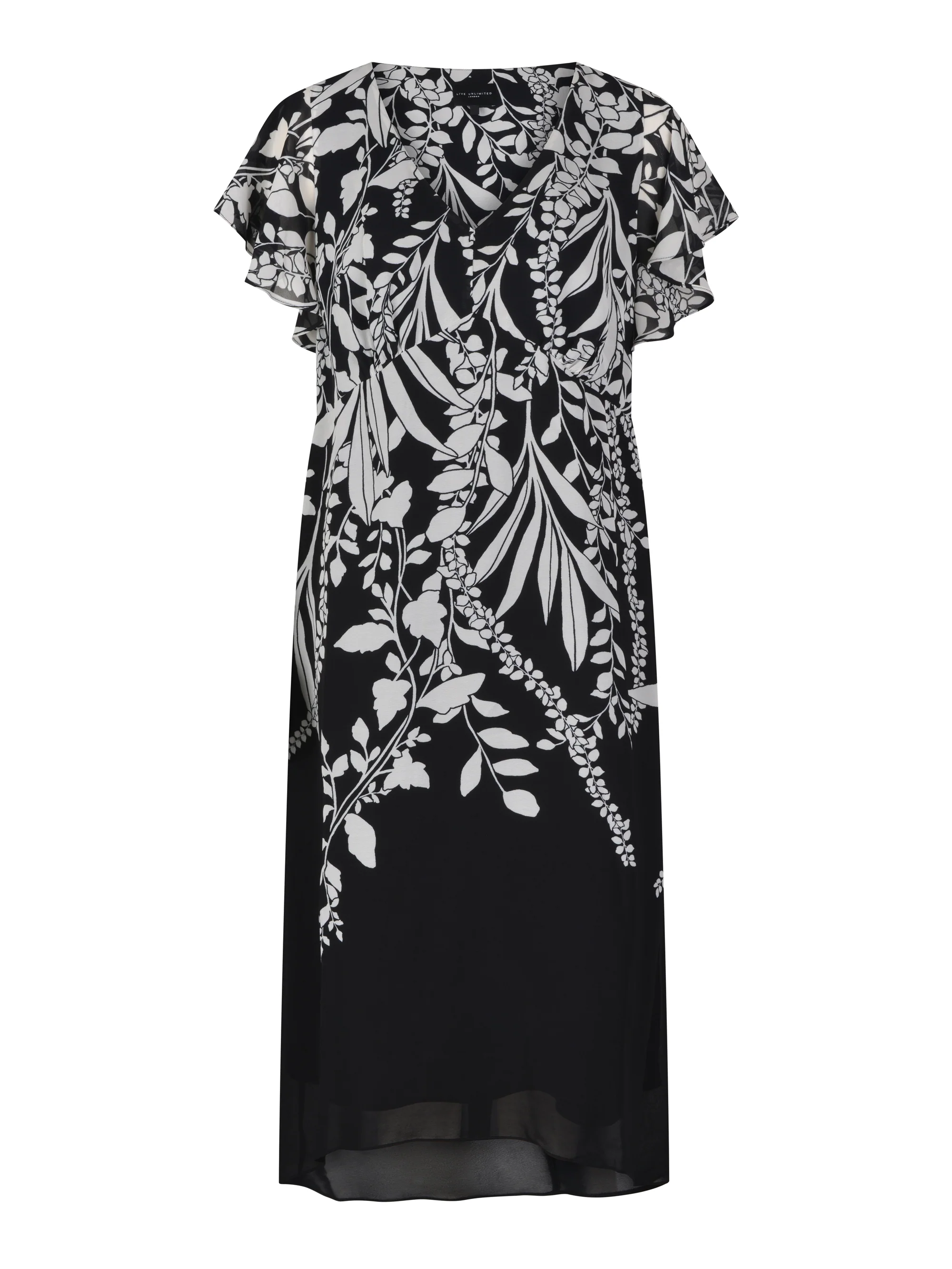 Black & Cream Floral Placement Angel Sleeve Dress - Image 4