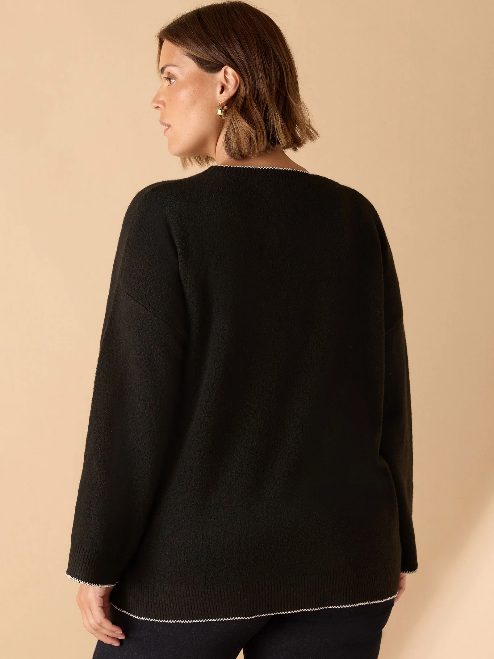 Black Crew Neck Contrast Stitch Knit Jumper - Image 3