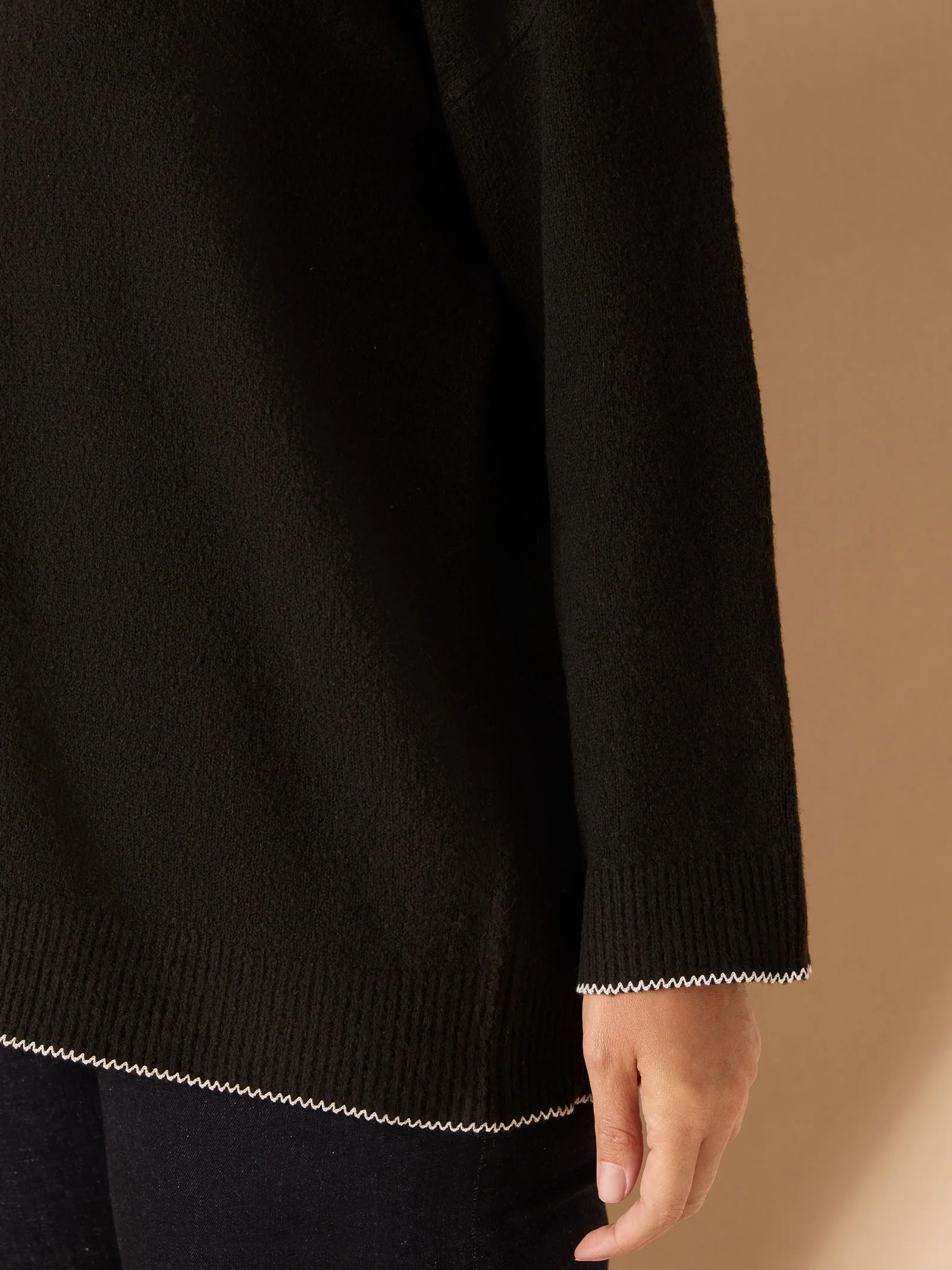 Black Crew Neck Contrast Stitch Knit Jumper - Image 4