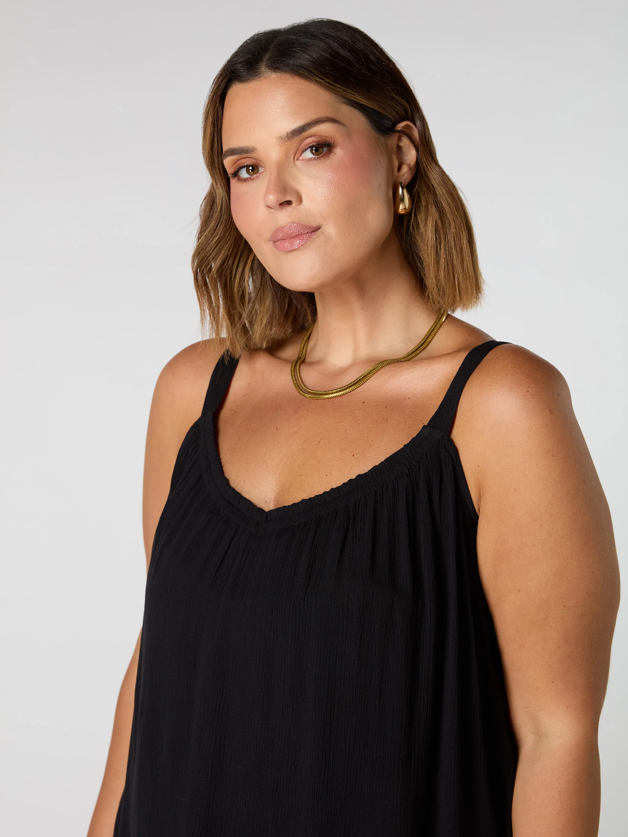 Black Crinkle Gathered Cami - Image 2