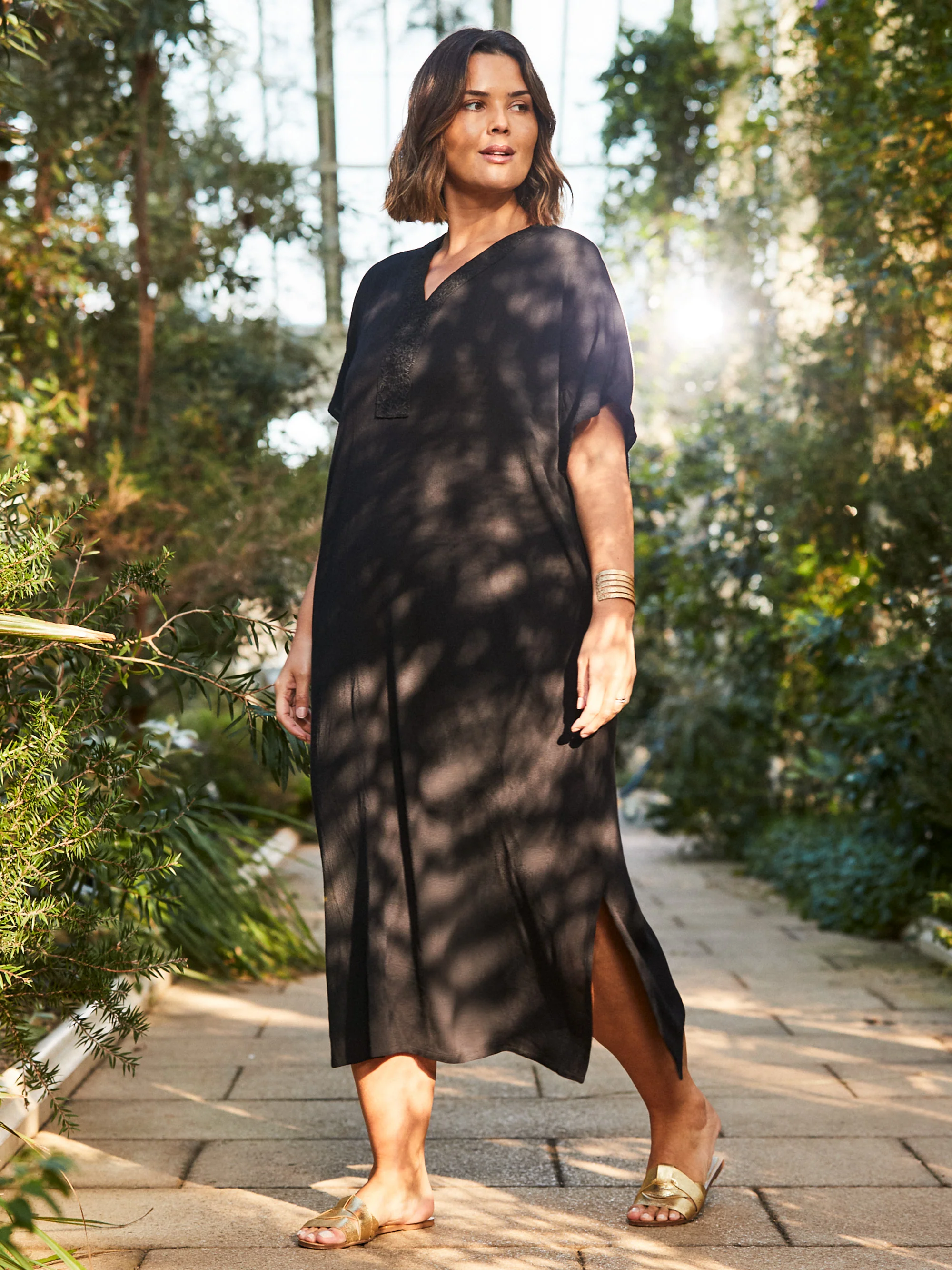 Black Embroidered Crinkle Kaftan - Image 2