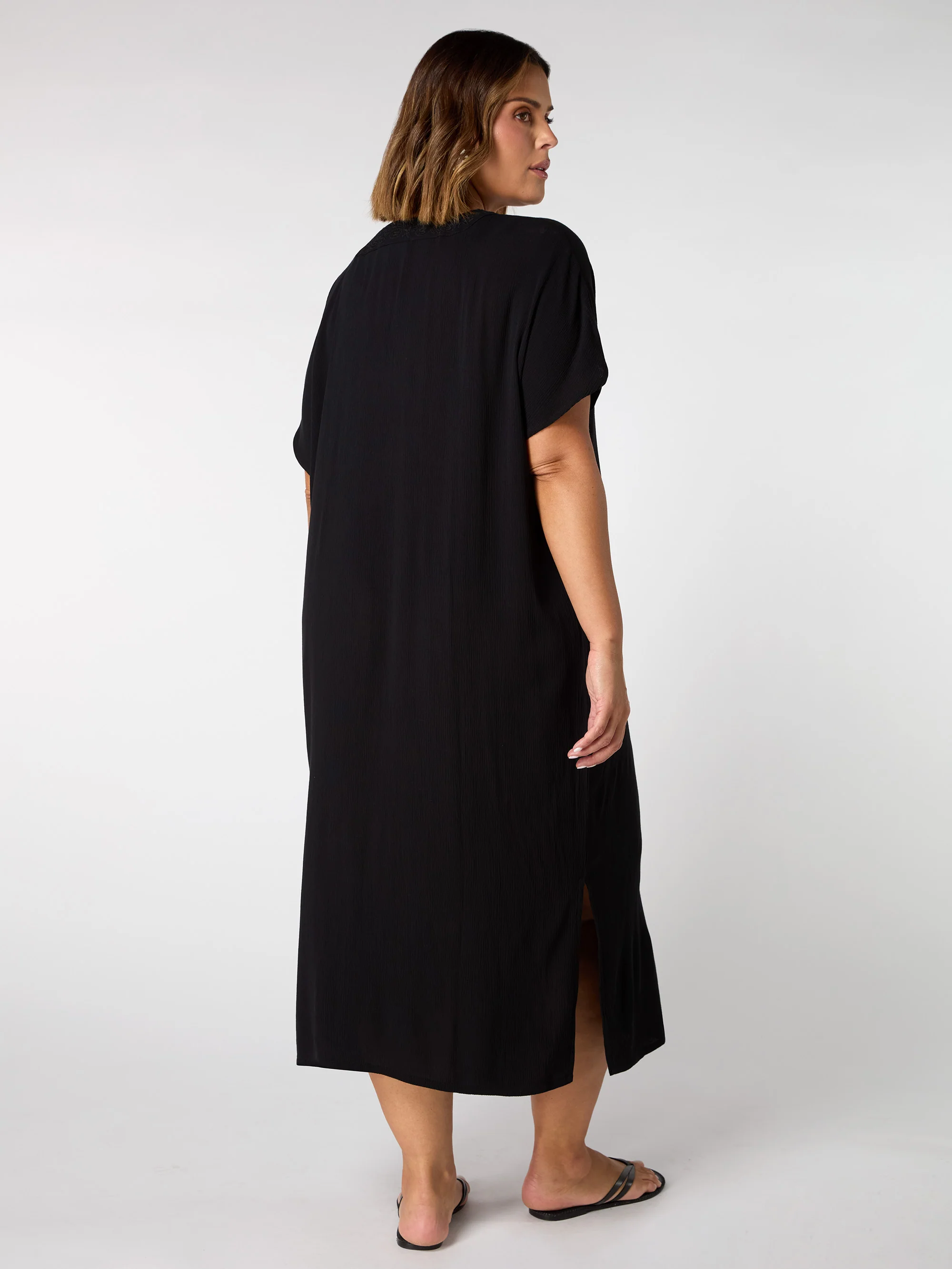 Black Embroidered Crinkle Kaftan - Image 6