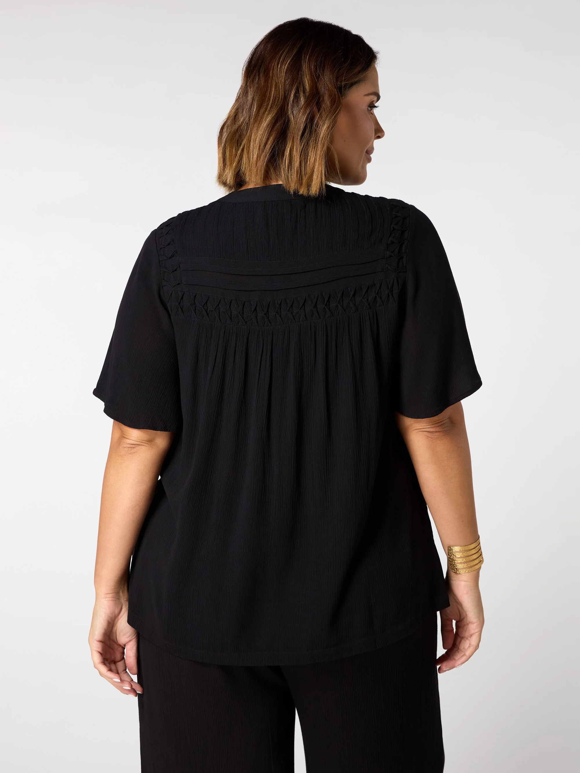 Black Crinkle Smocked Top - Image 4