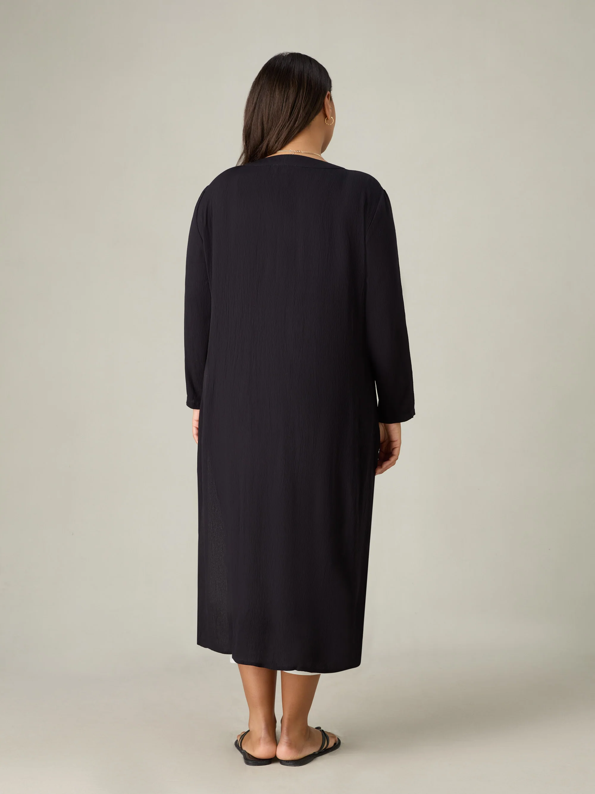 Black Crinkle Split Front Longline Tunic - Image 3