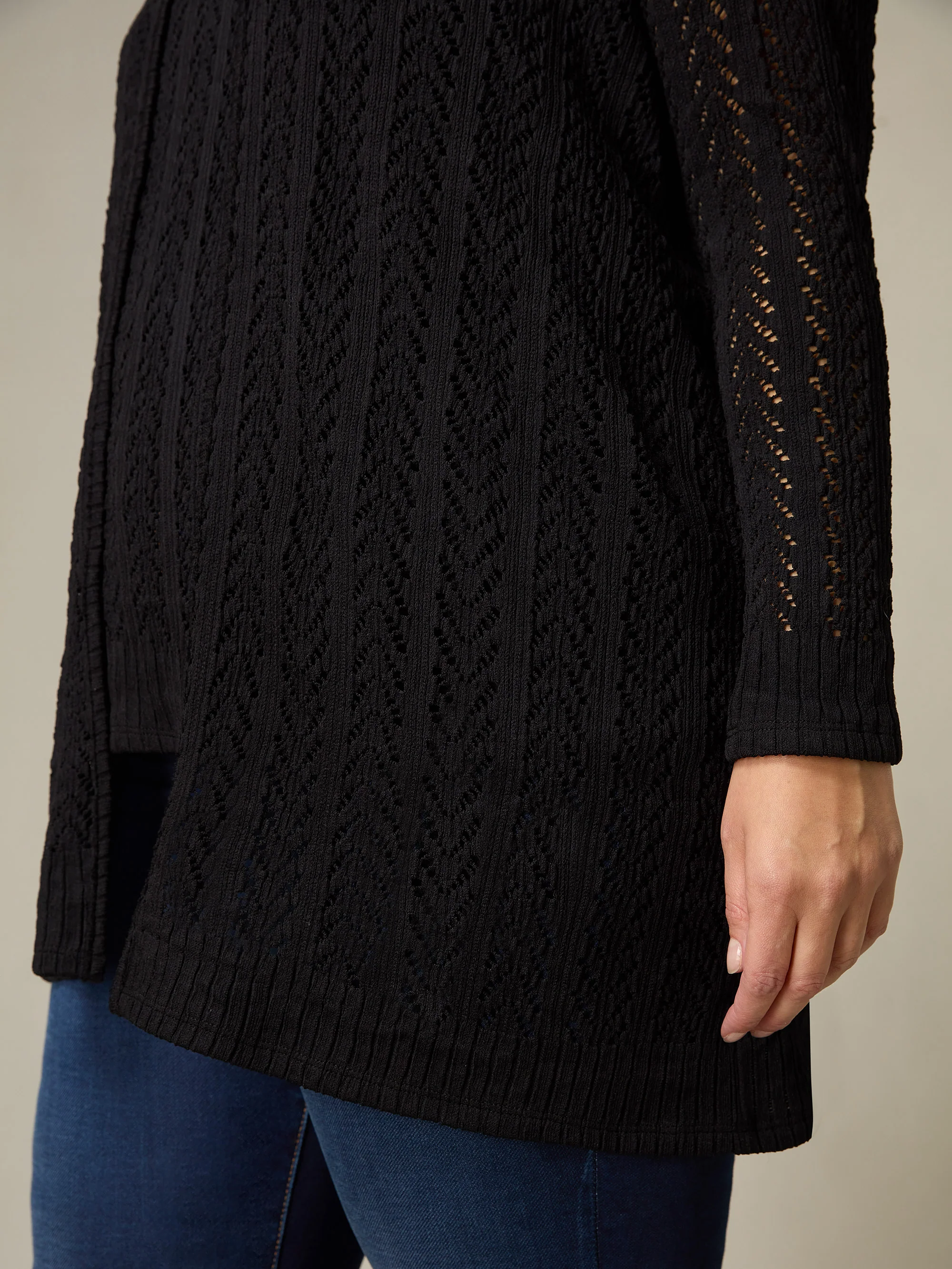 Black Crochet Knit Cardigan - Image 3