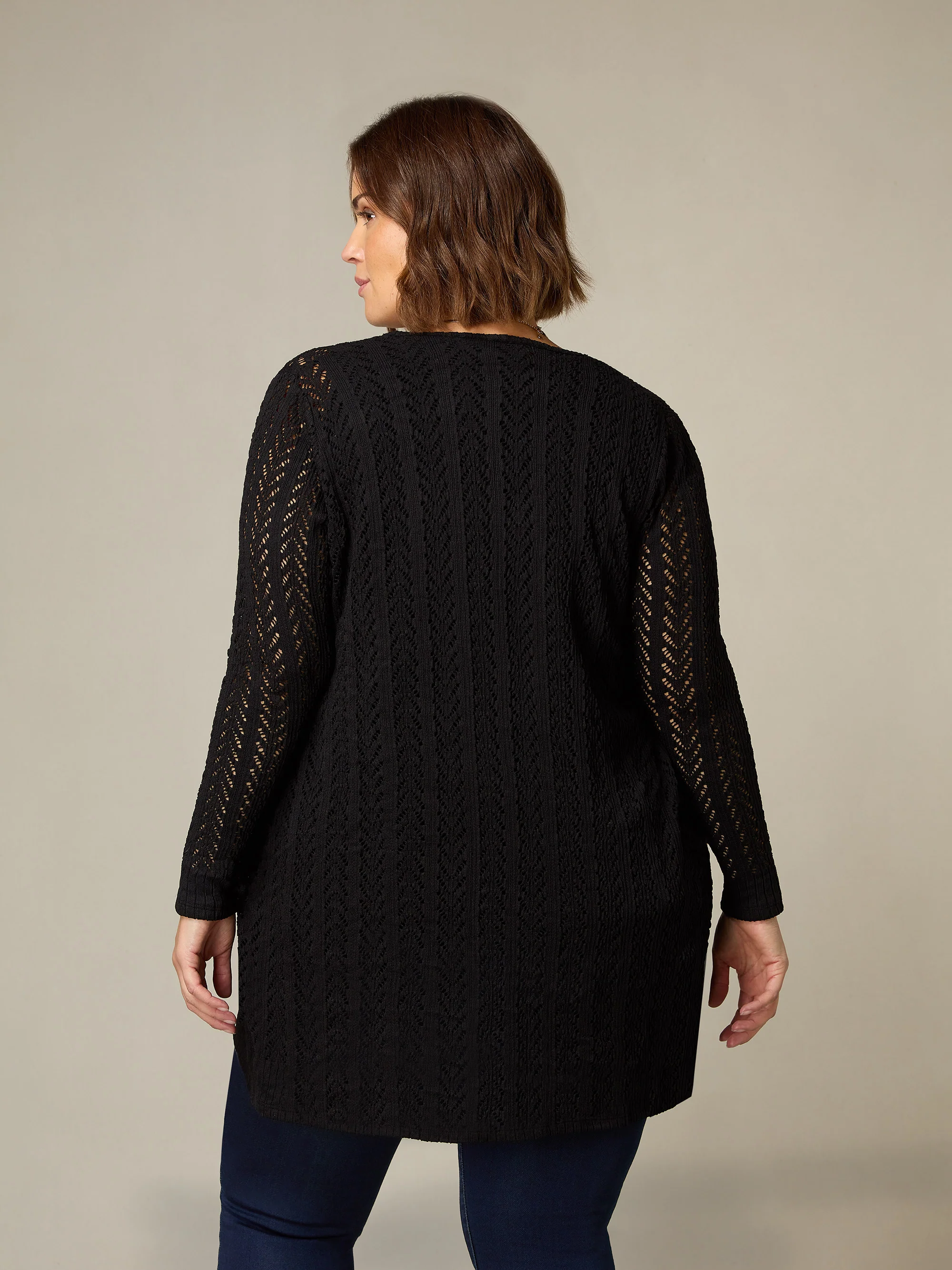 Black Crochet Knit Cardigan - Image 4
