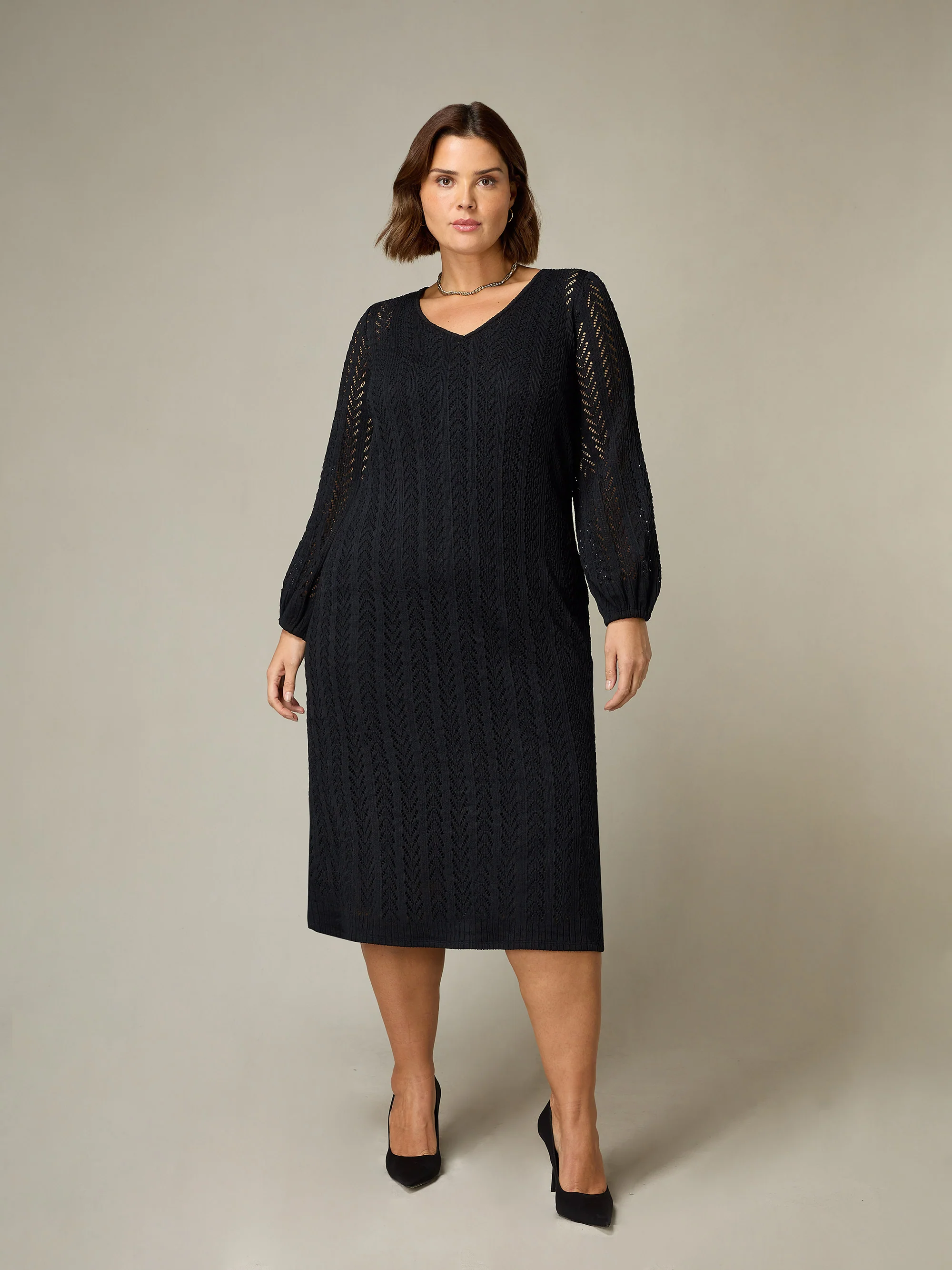 Black Crochet Knit Dress - Image 2