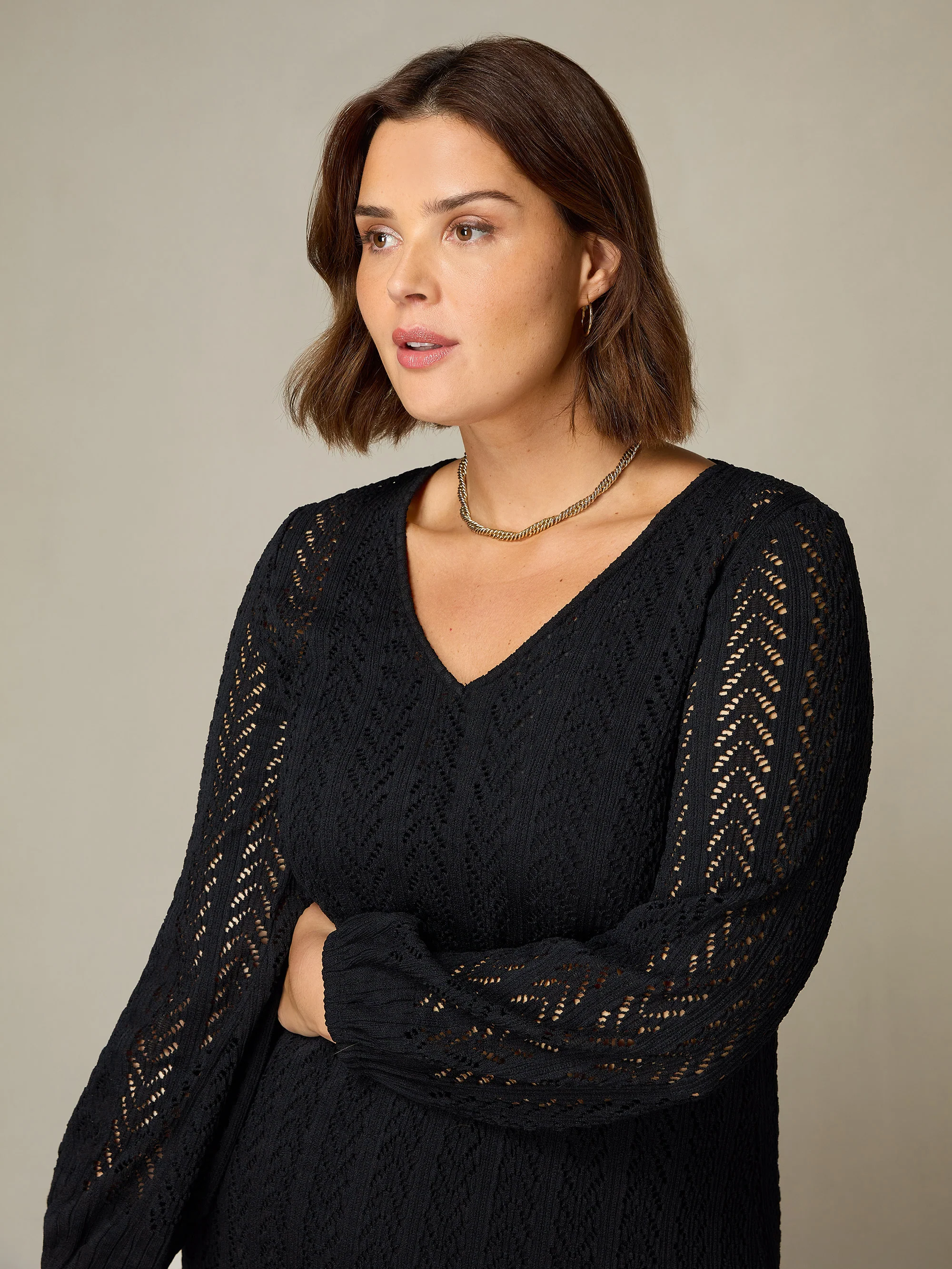 Black Crochet Knit Dress - Image 3