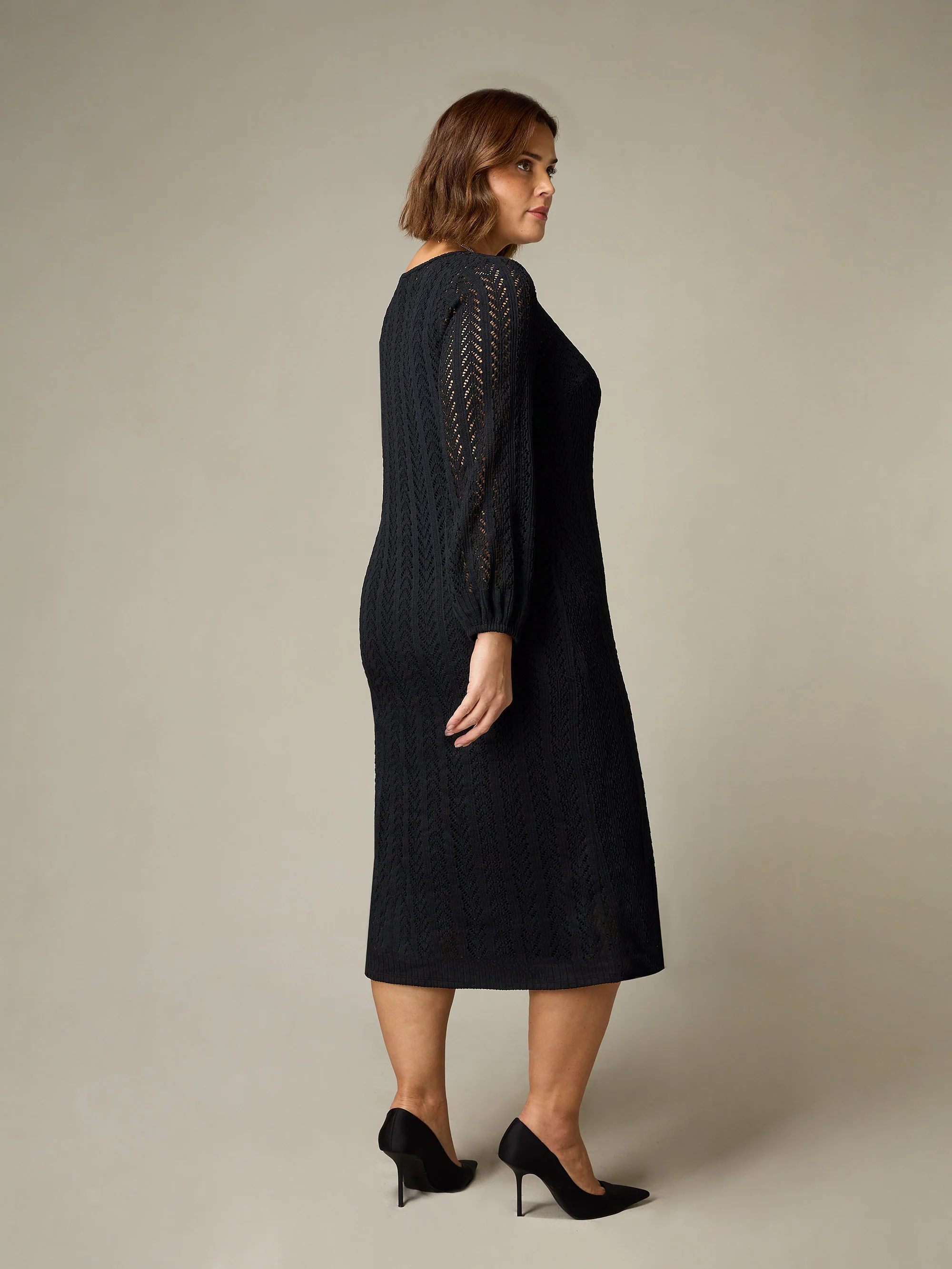 Black Crochet Knit Dress - Image 4