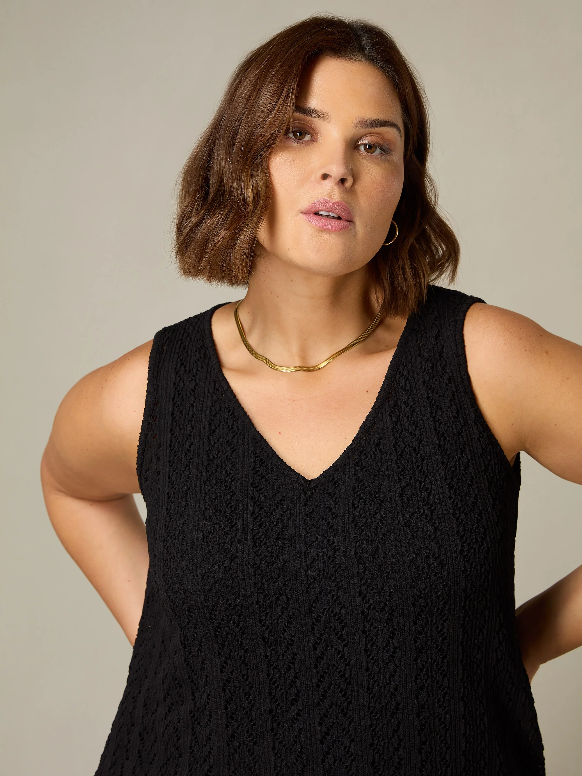 Black Crochet Knit Vest Top - Image 2
