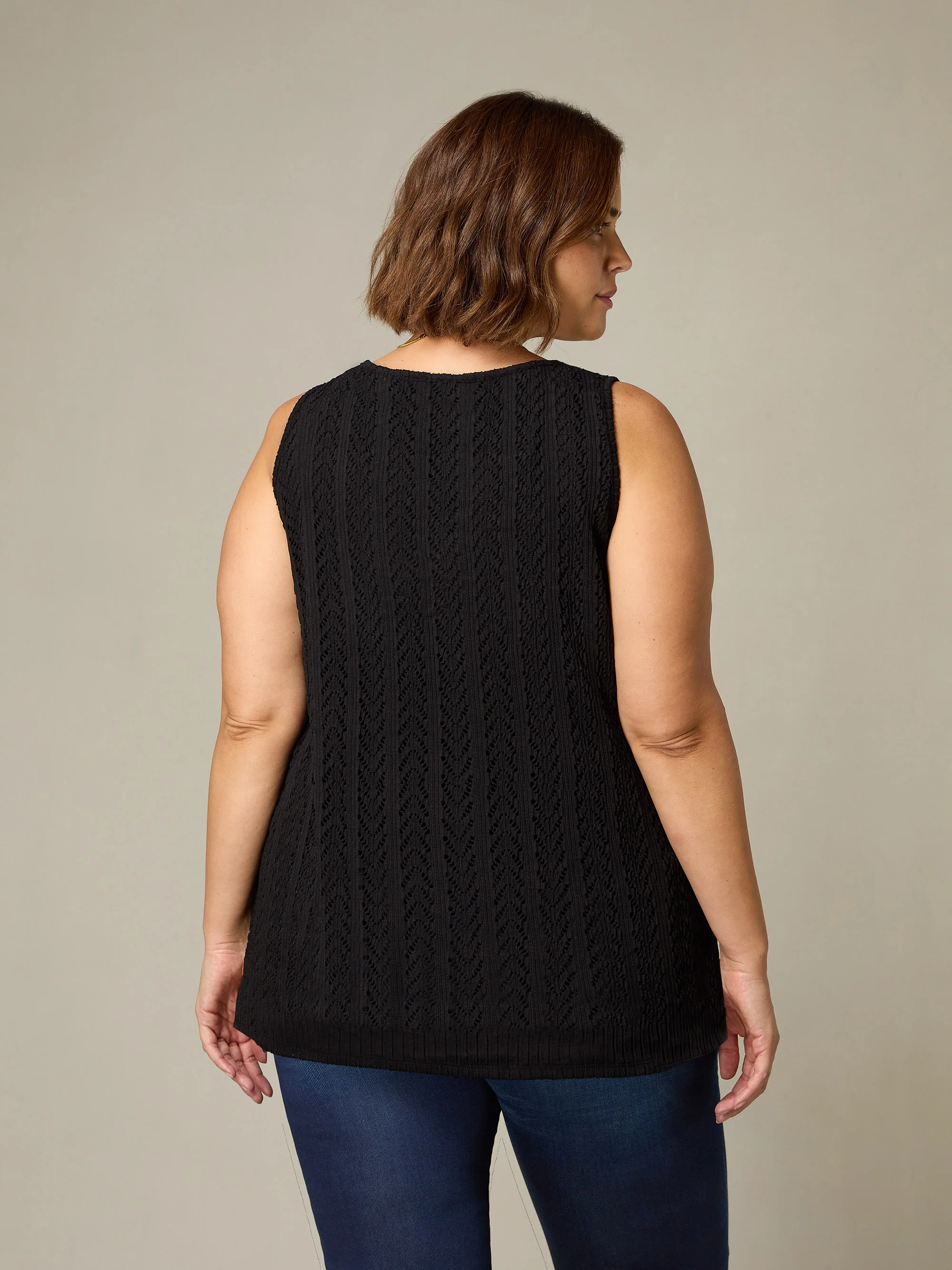 Black Crochet Knit Vest Top - Image 3