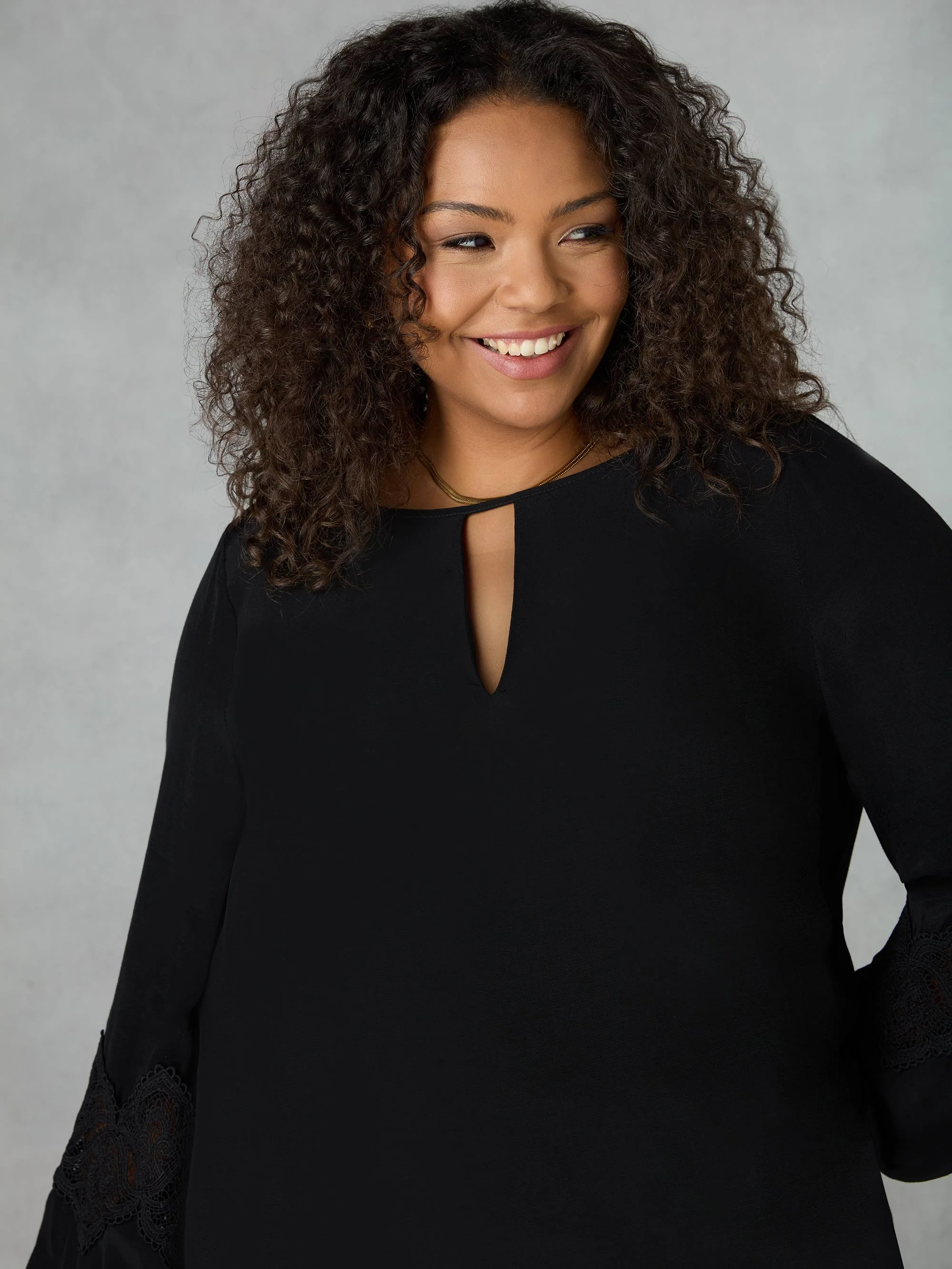Black Crochet Trim Sleeve Blouse - Image 2