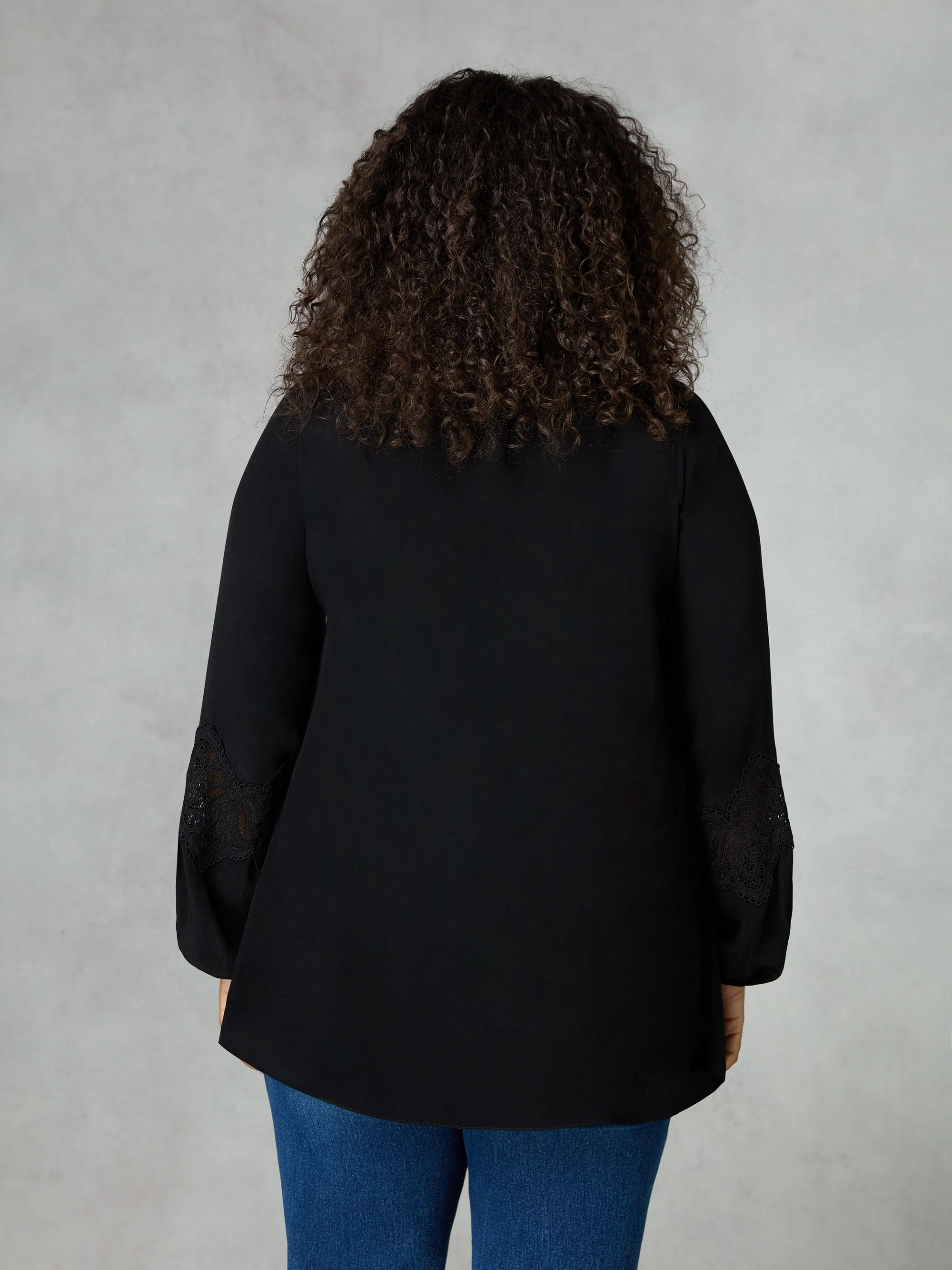 Black Crochet Trim Sleeve Blouse - Image 4