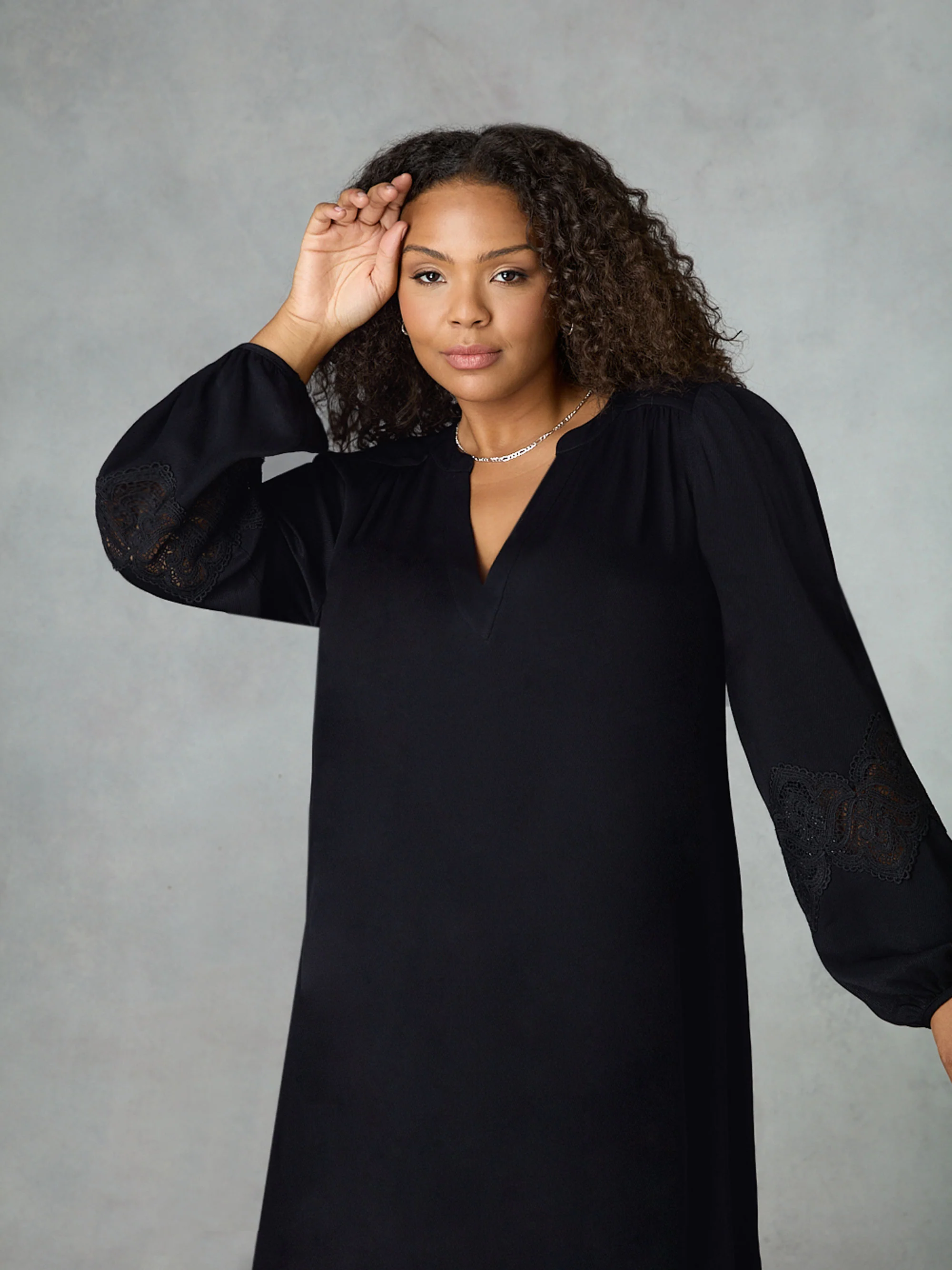 Black Crochet Trim Sleeve Dress - Image 2