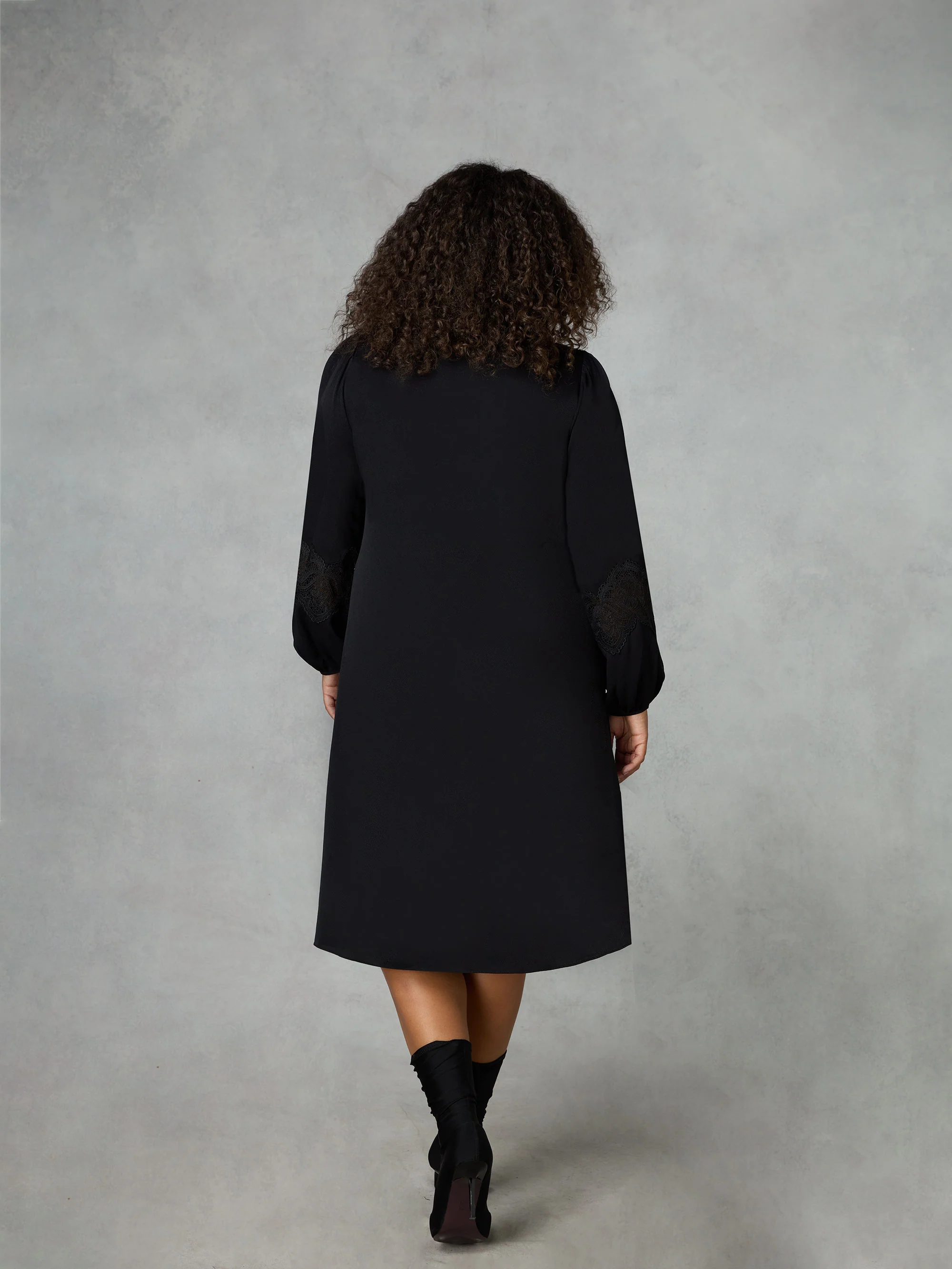 Black Crochet Trim Sleeve Dress - Image 3
