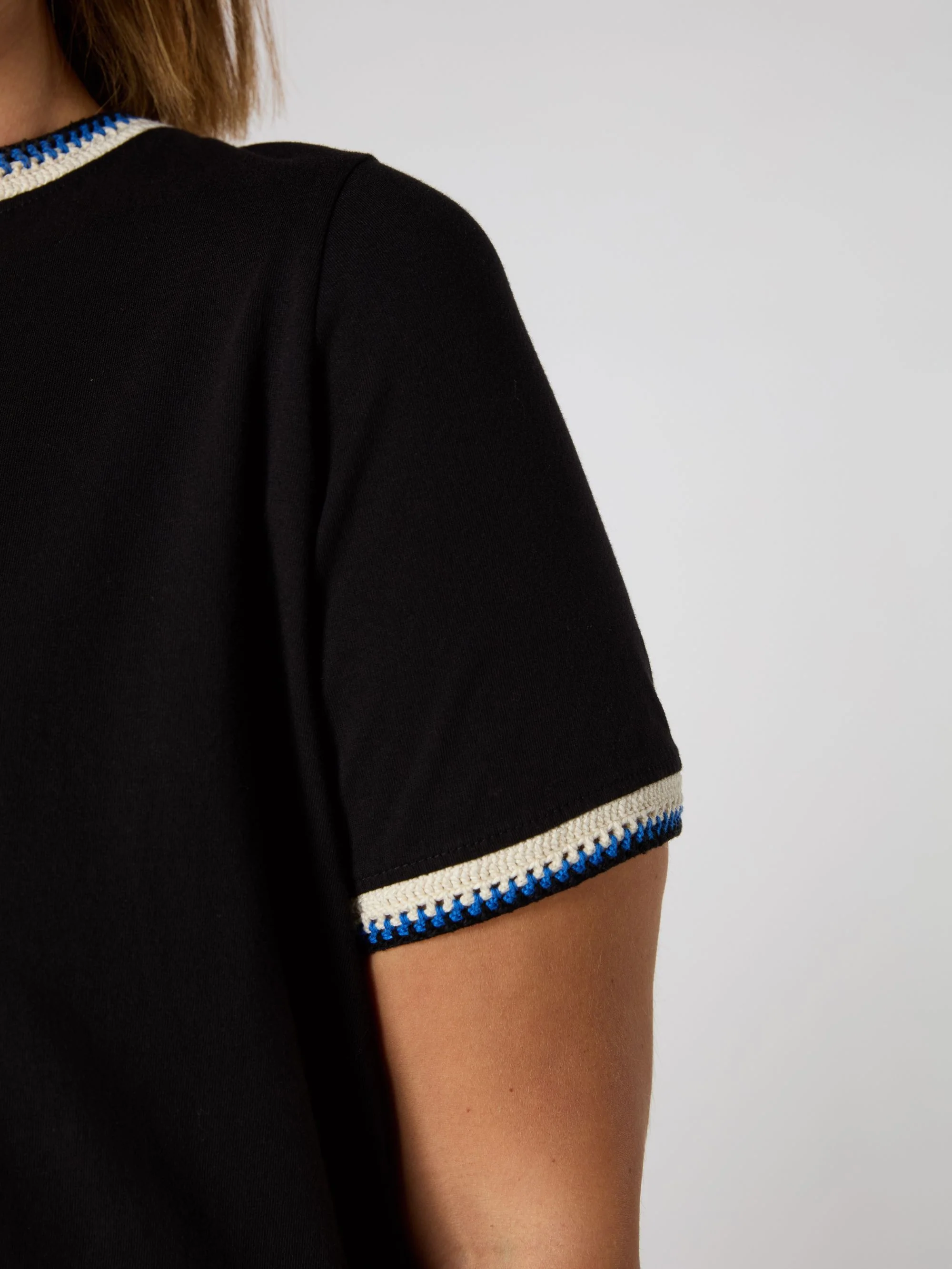 Black Crochet Trim T-Shirt - Image 2
