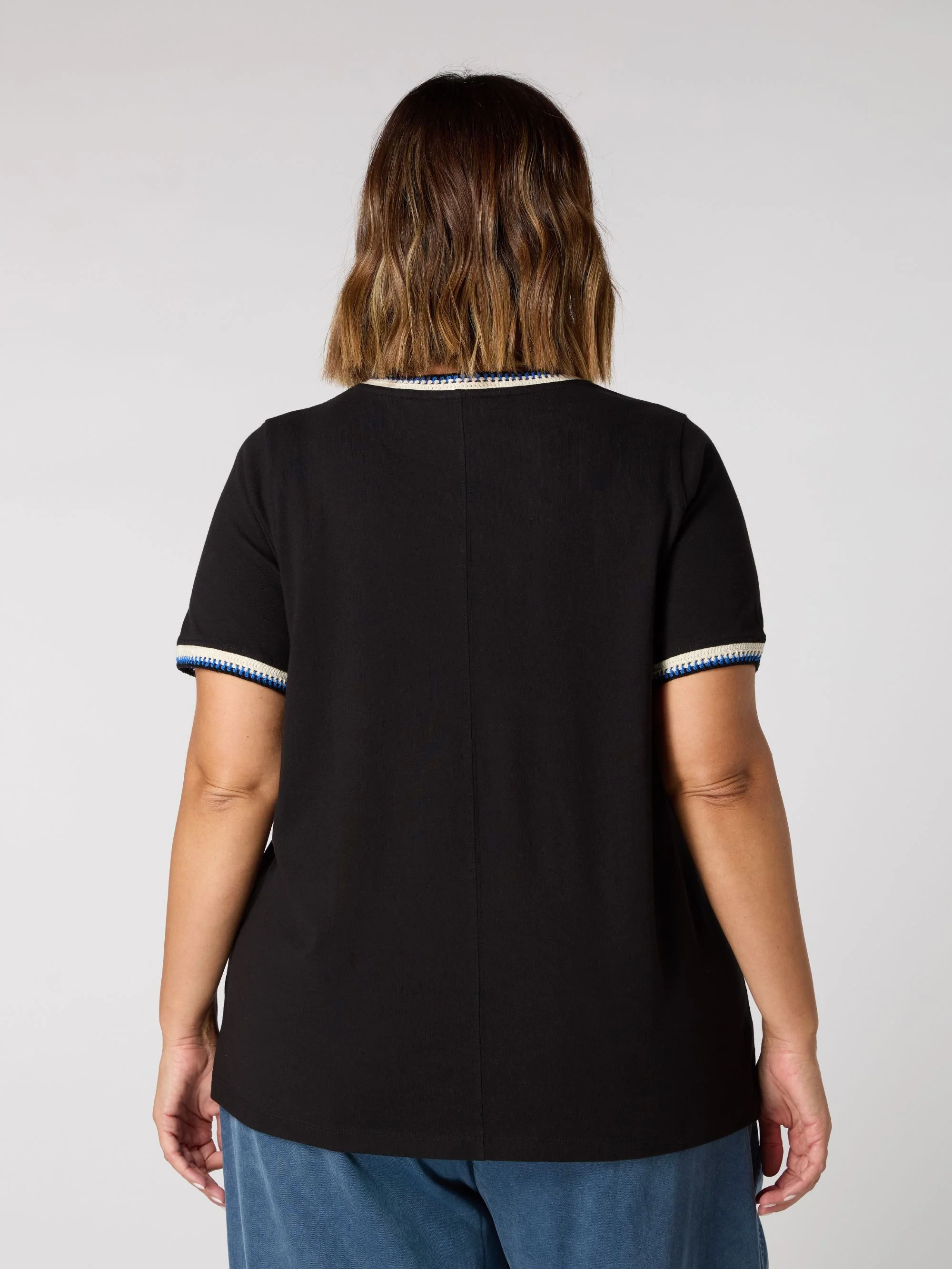 Black Crochet Trim T-Shirt - Image 3