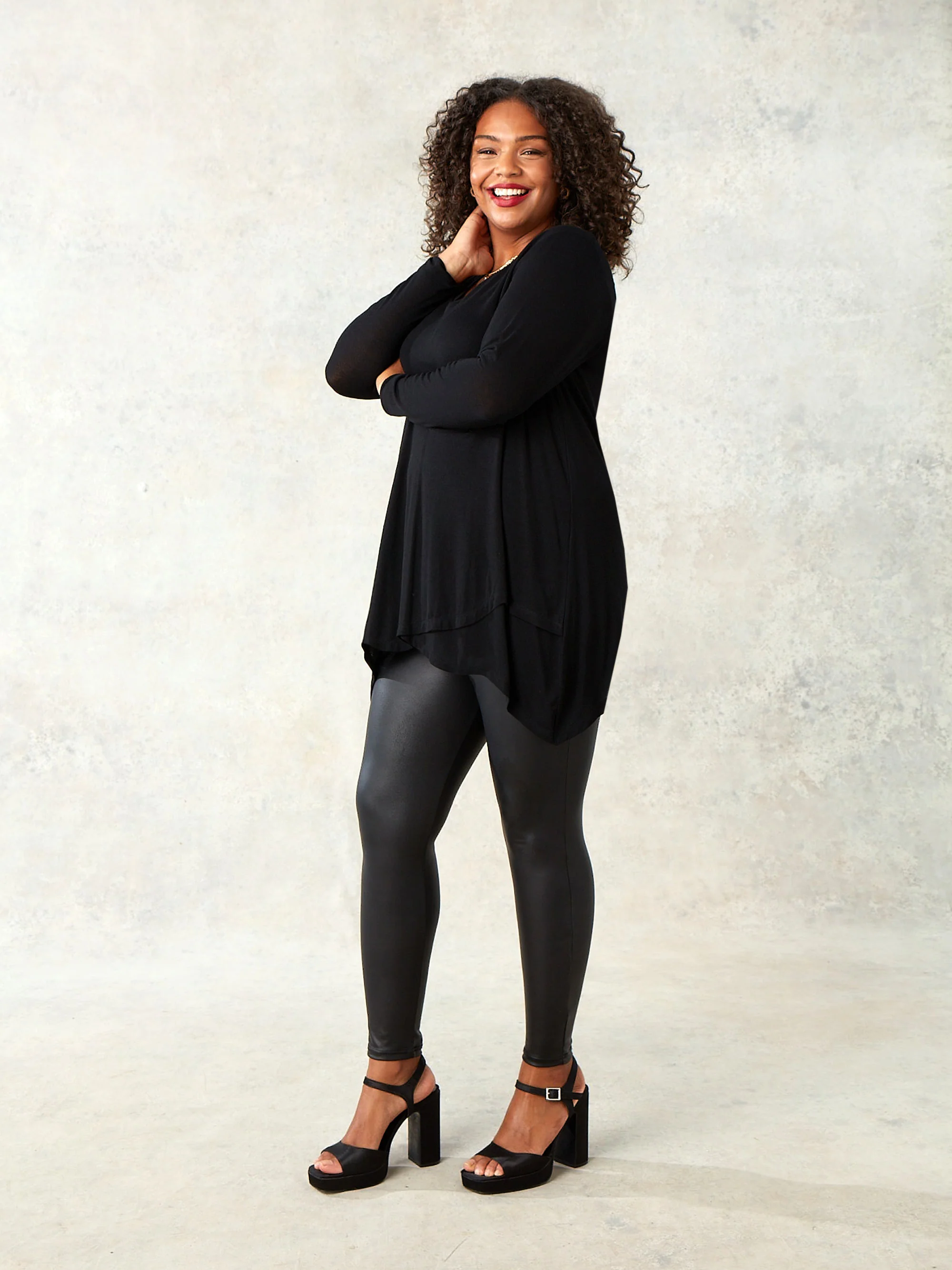 Black Crossover Hanky Hem Jersey Top - Image 2