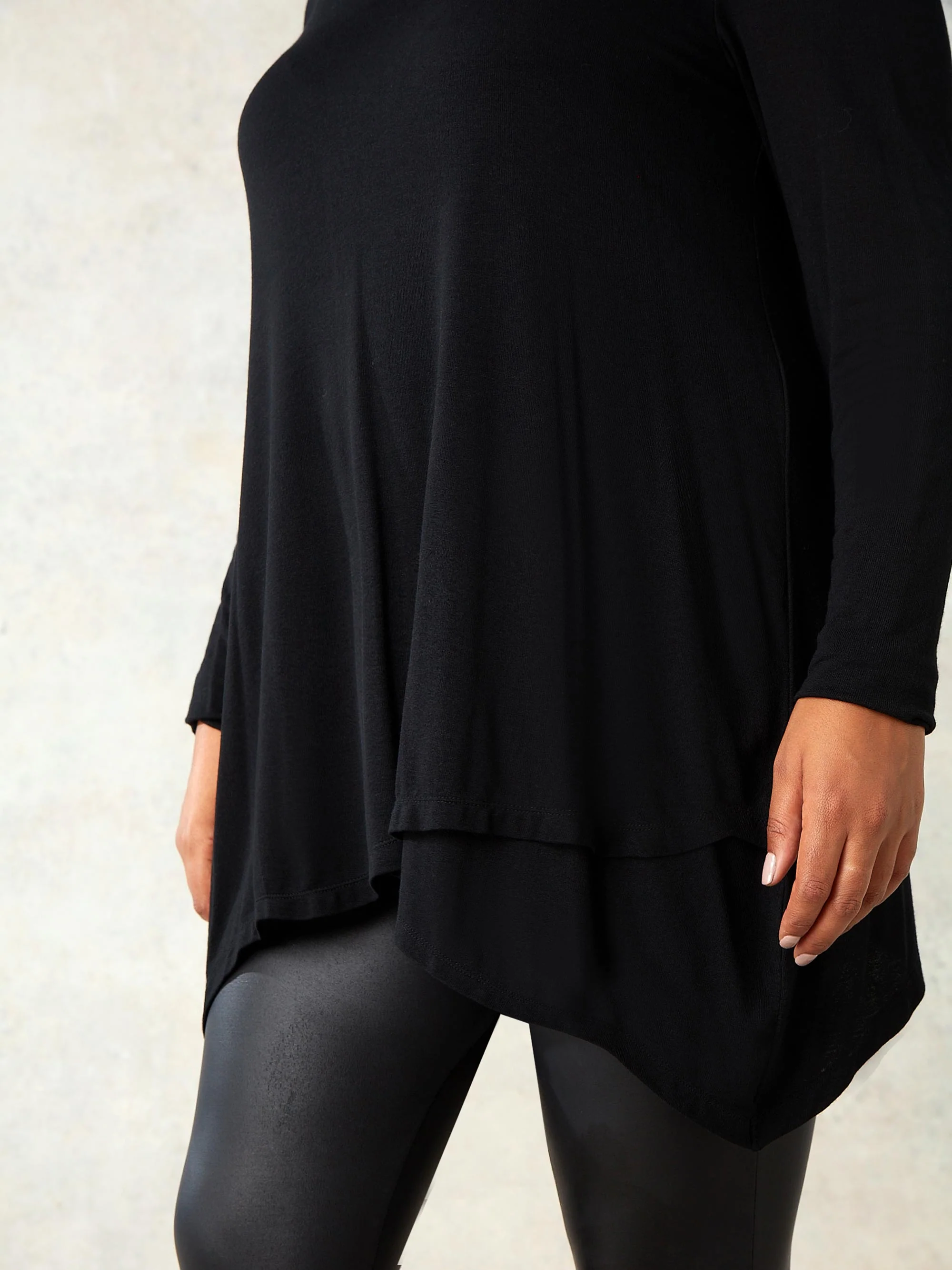 Black Crossover Hanky Hem Jersey Top - Image 3