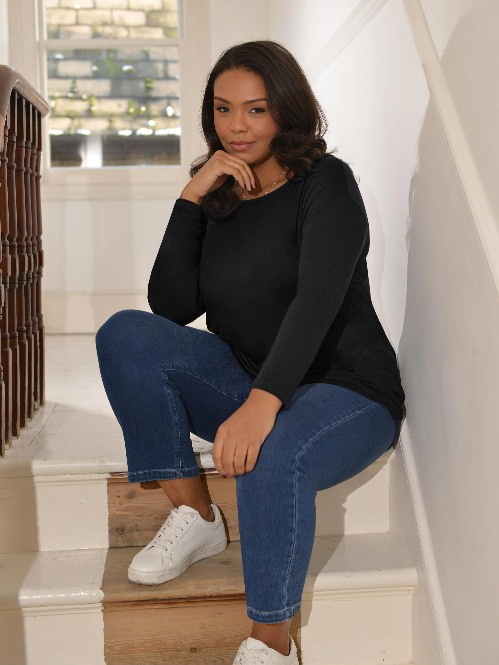 Black Curved Hem Jersey Tunic - Image 2