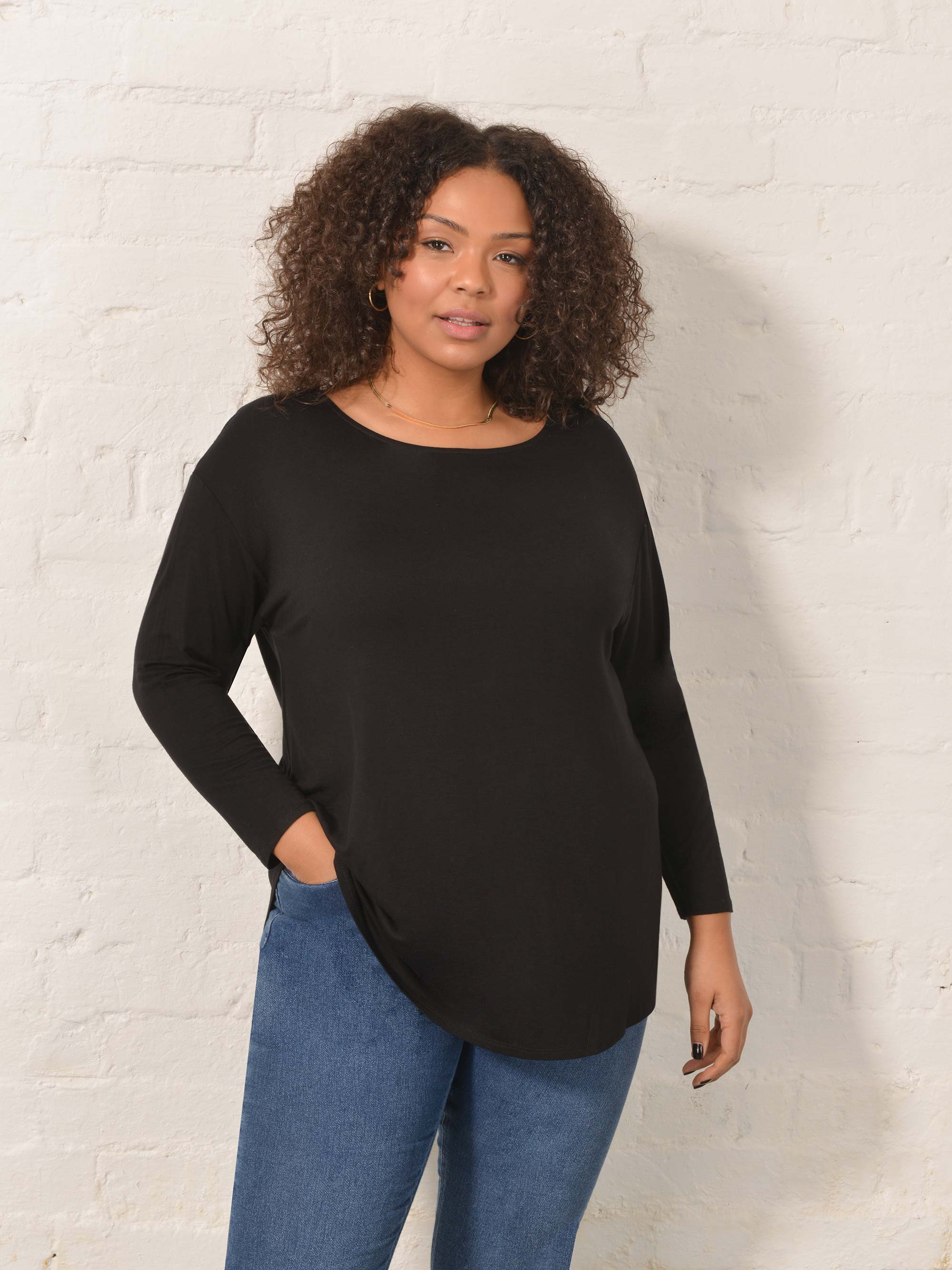 Black Curved Hem Jersey Tunic - Image 3