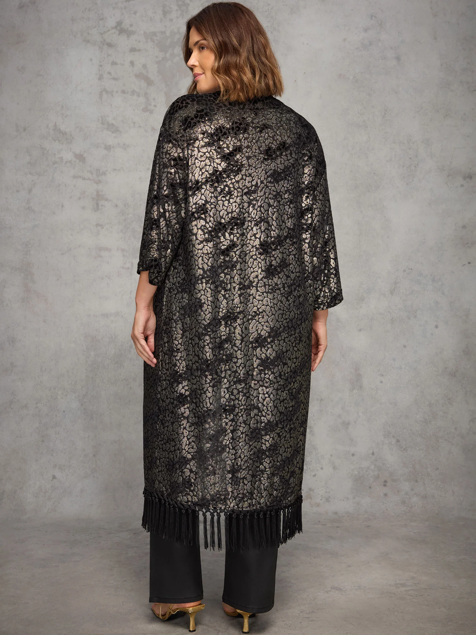 Gold Animal Velvet Burnout Fringe Kimono - Image 5