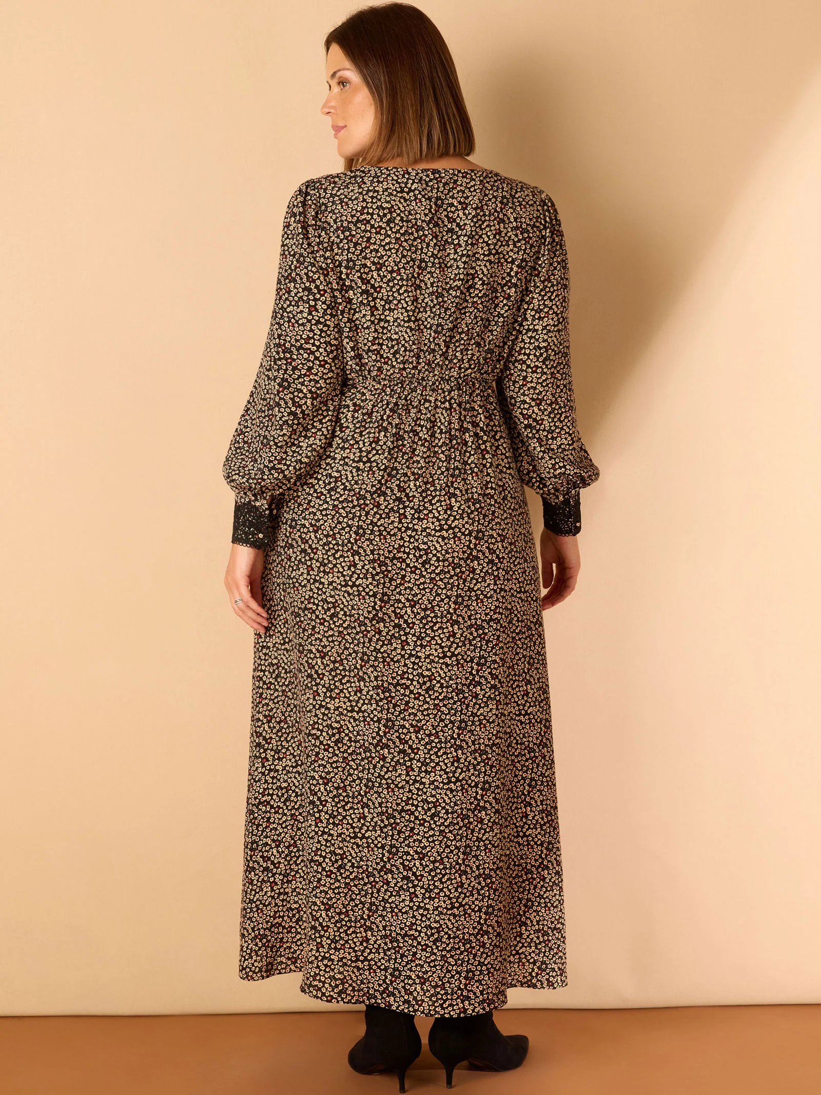 Black Ditsy Floral Scalloped Lace Midaxi Dress - Image 7