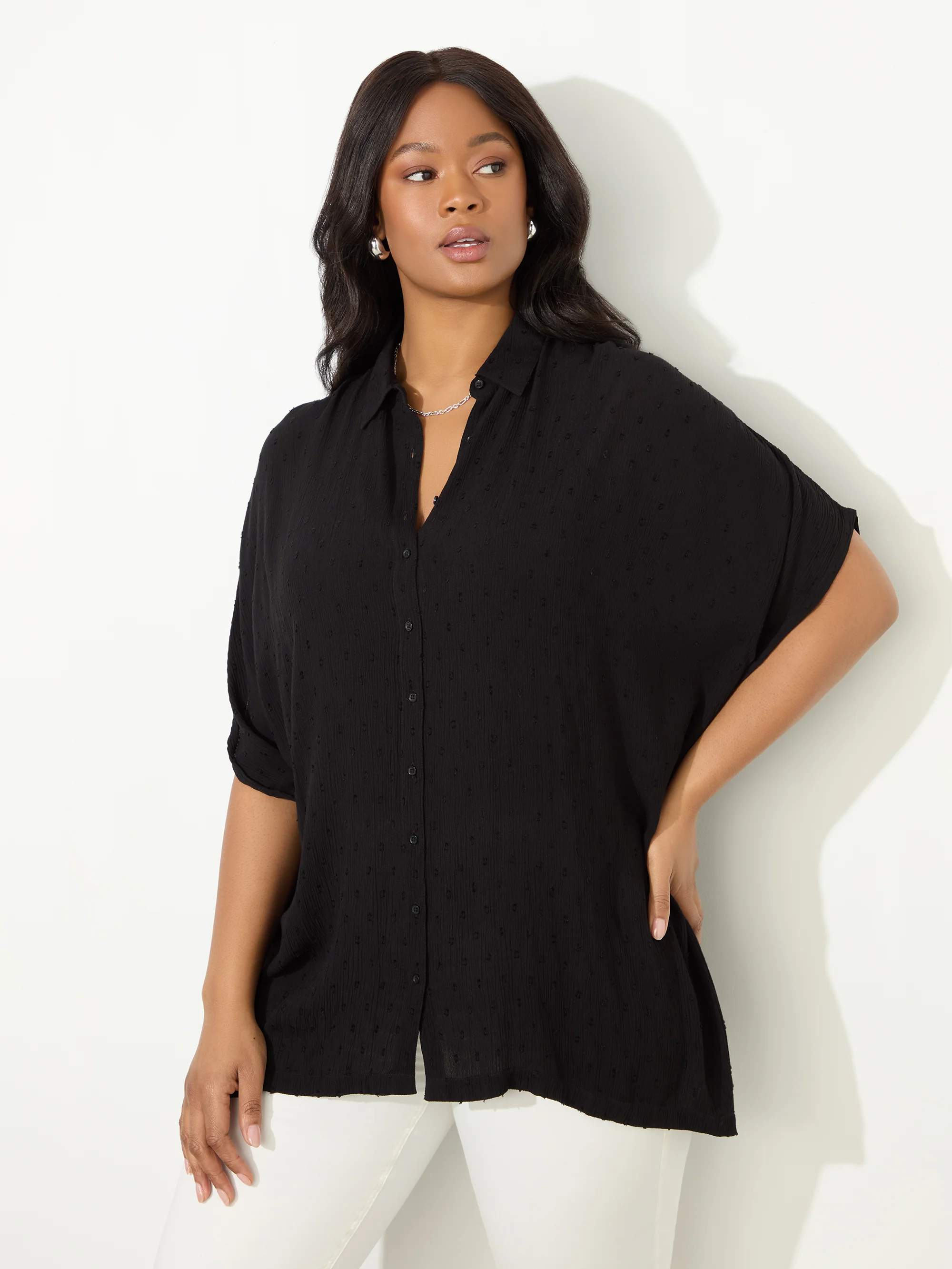 Black Dobby Button Through Tunic - Image 2