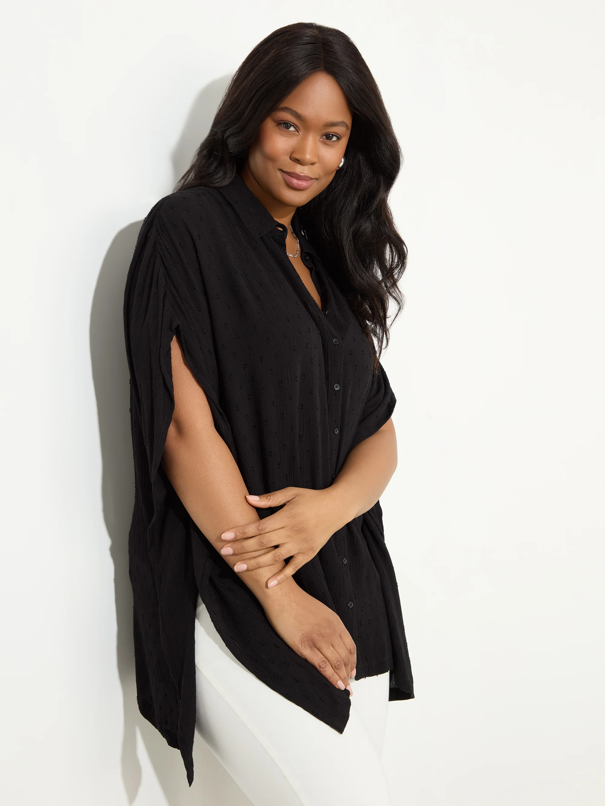 Black Dobby Button Through Tunic - Image 3