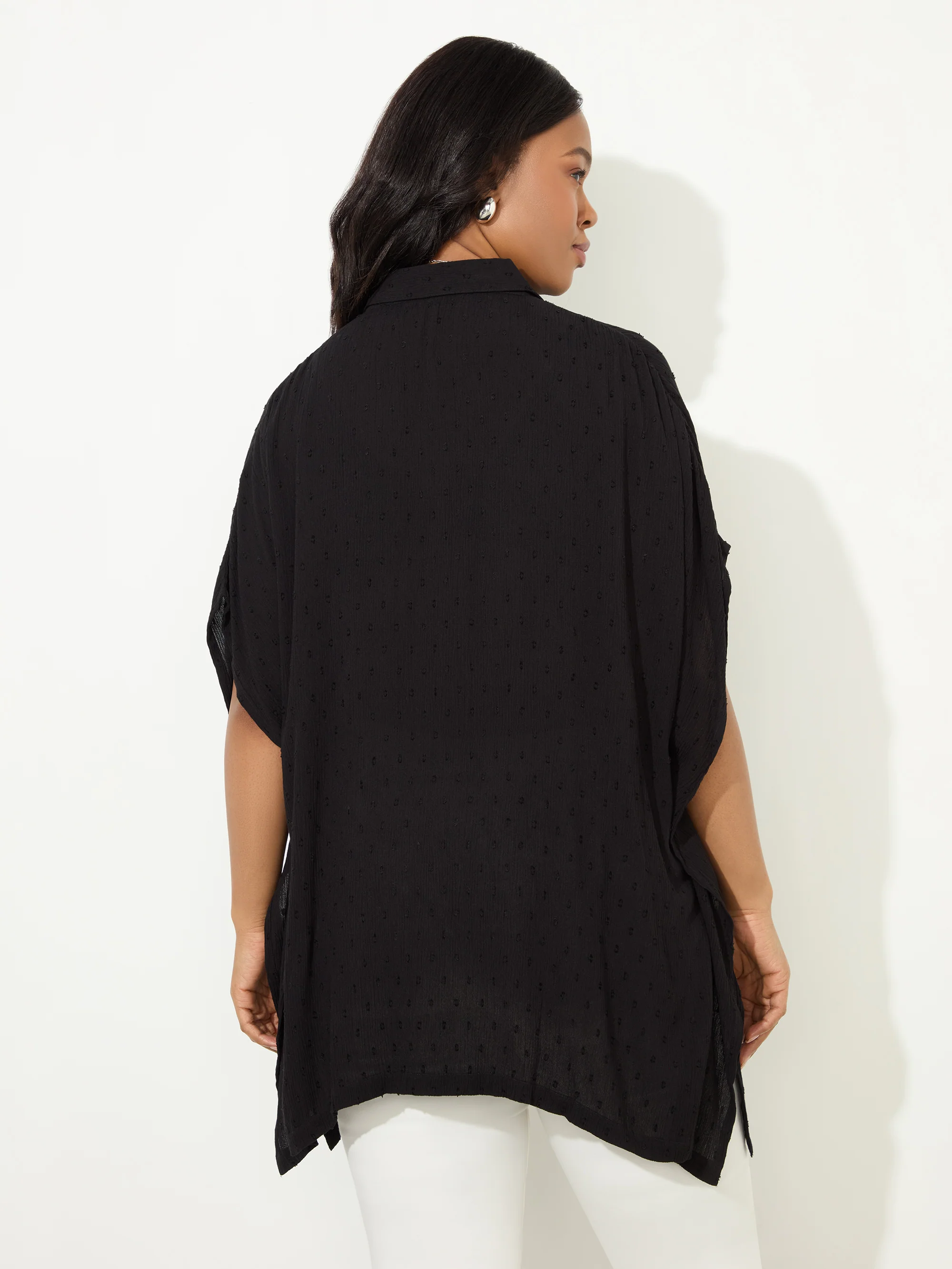 Black Dobby Button Through Tunic - Image 4