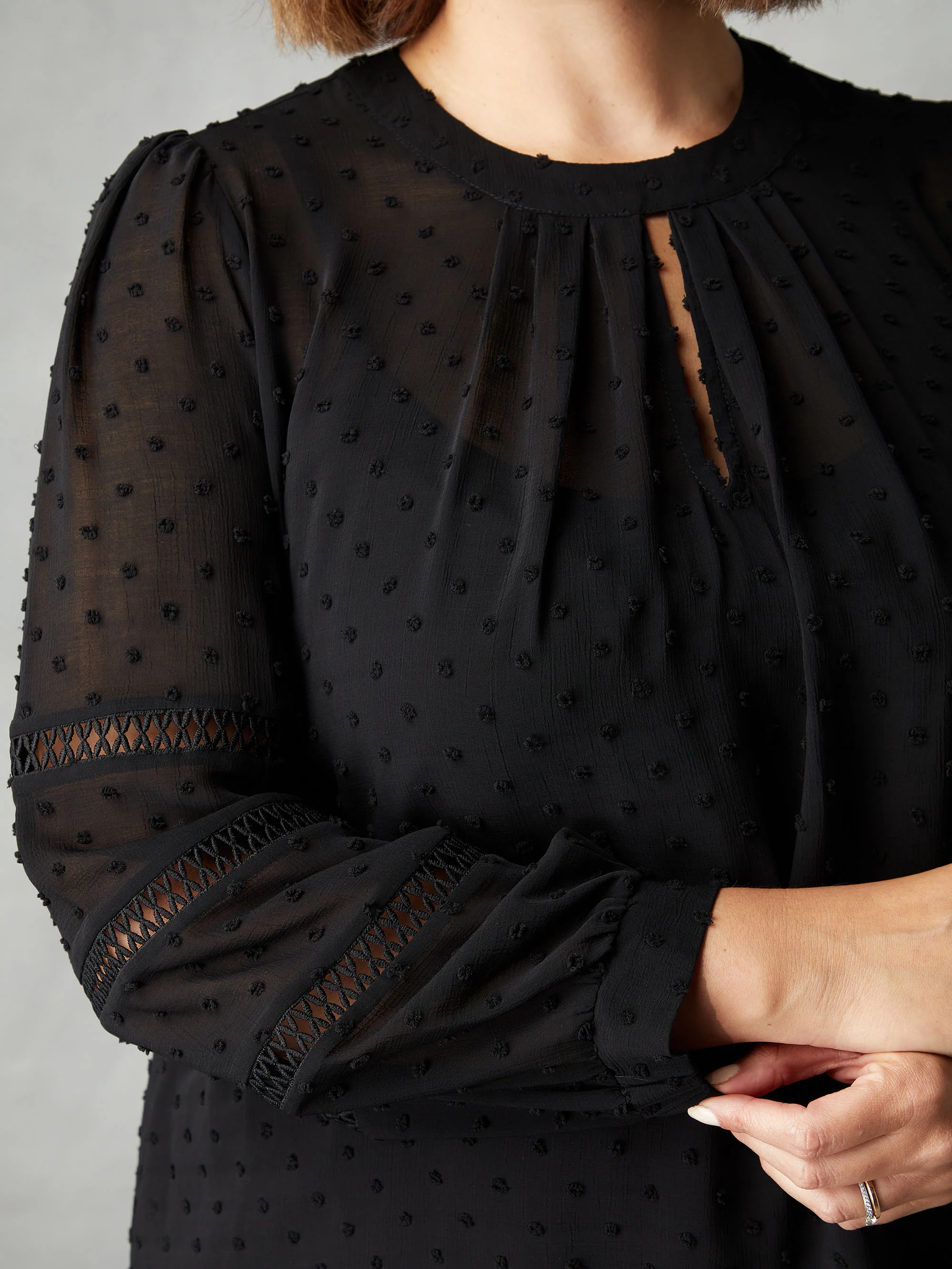 Black Dobby Ladder Trim Blouse - Image 2