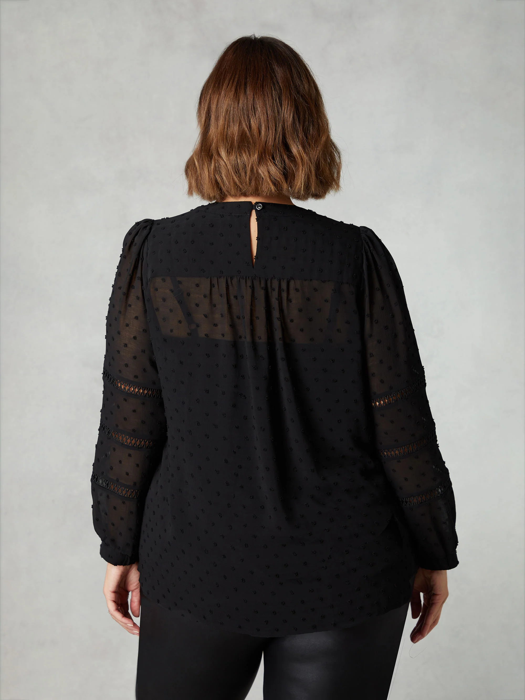 Black Dobby Ladder Trim Blouse - Image 3