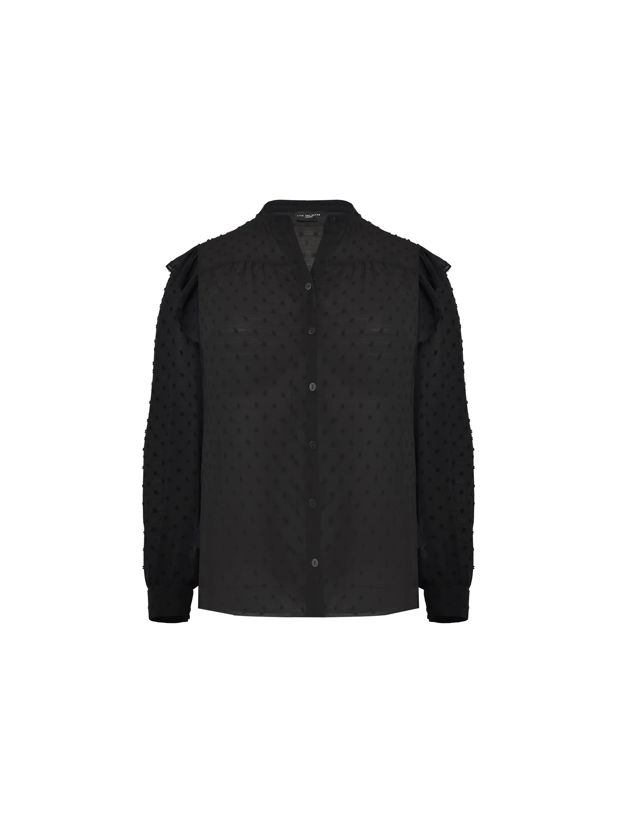 Black Dobby Ruffle Shoulder Blouse - Image 4