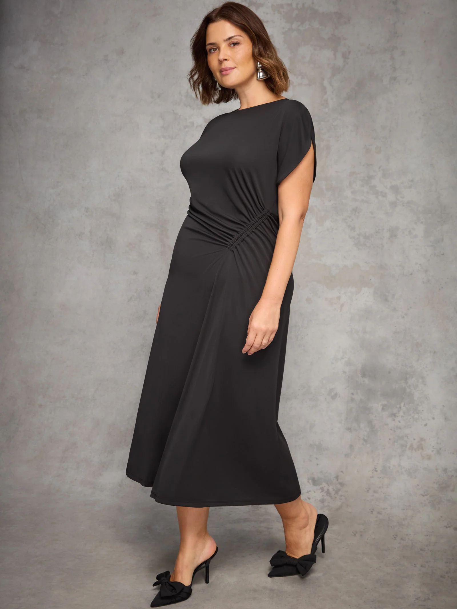 Black Draped Side Maxi Dress - Image 3