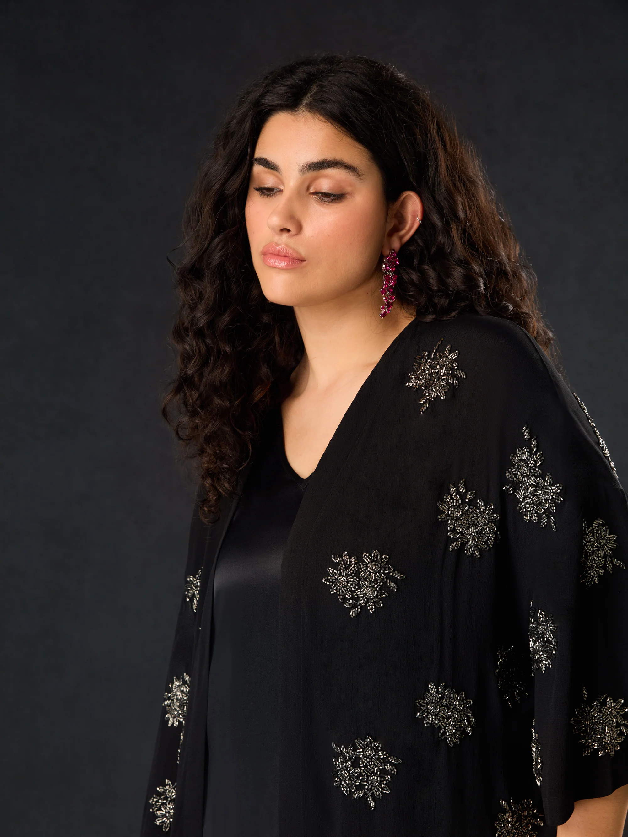 Black Embellished Beaded Edge To Edge Jacket - Image 5