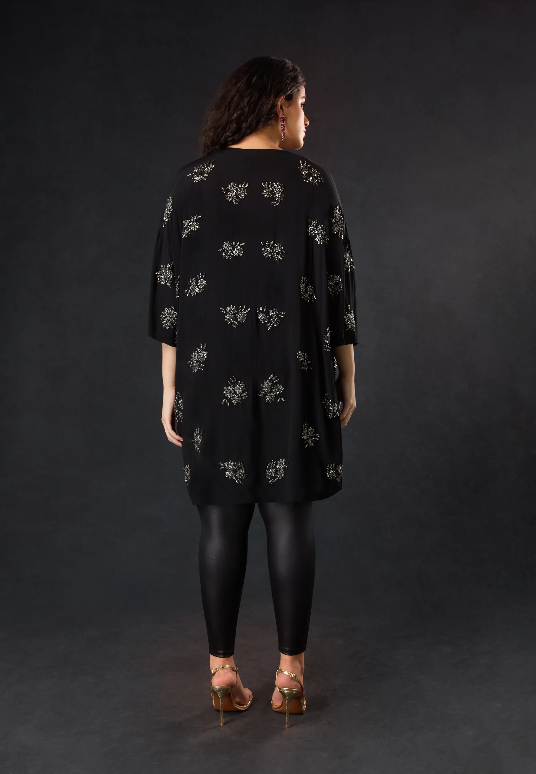 Black Embellished Beaded Edge To Edge Jacket - Image 7