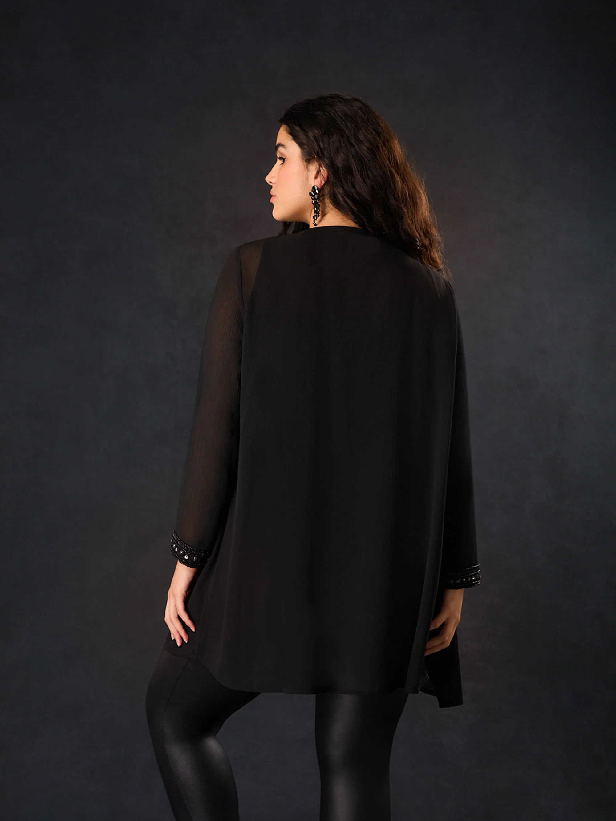 Black Embellished Chiffon Edge to Edge Jacket - Image 4