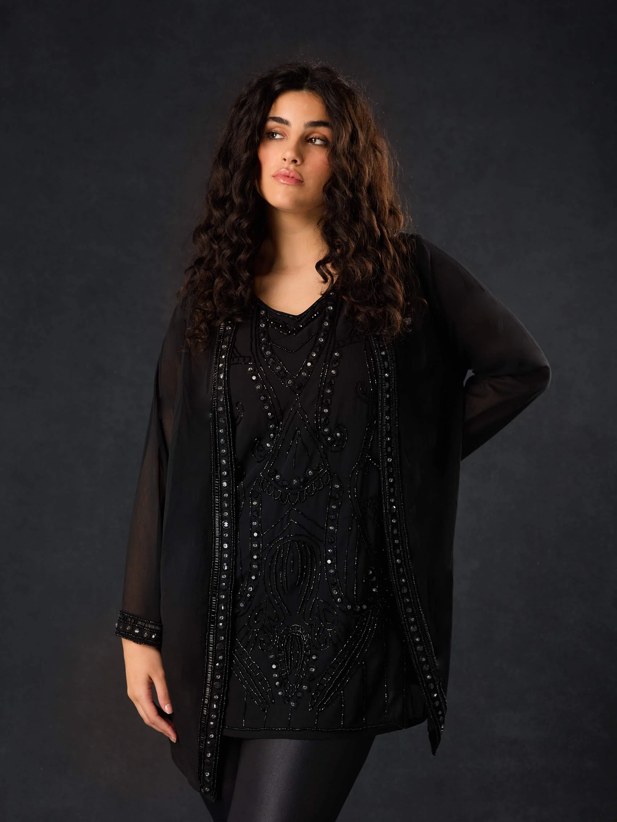 Black Embellished Chiffon Tunic Vest - Image 3