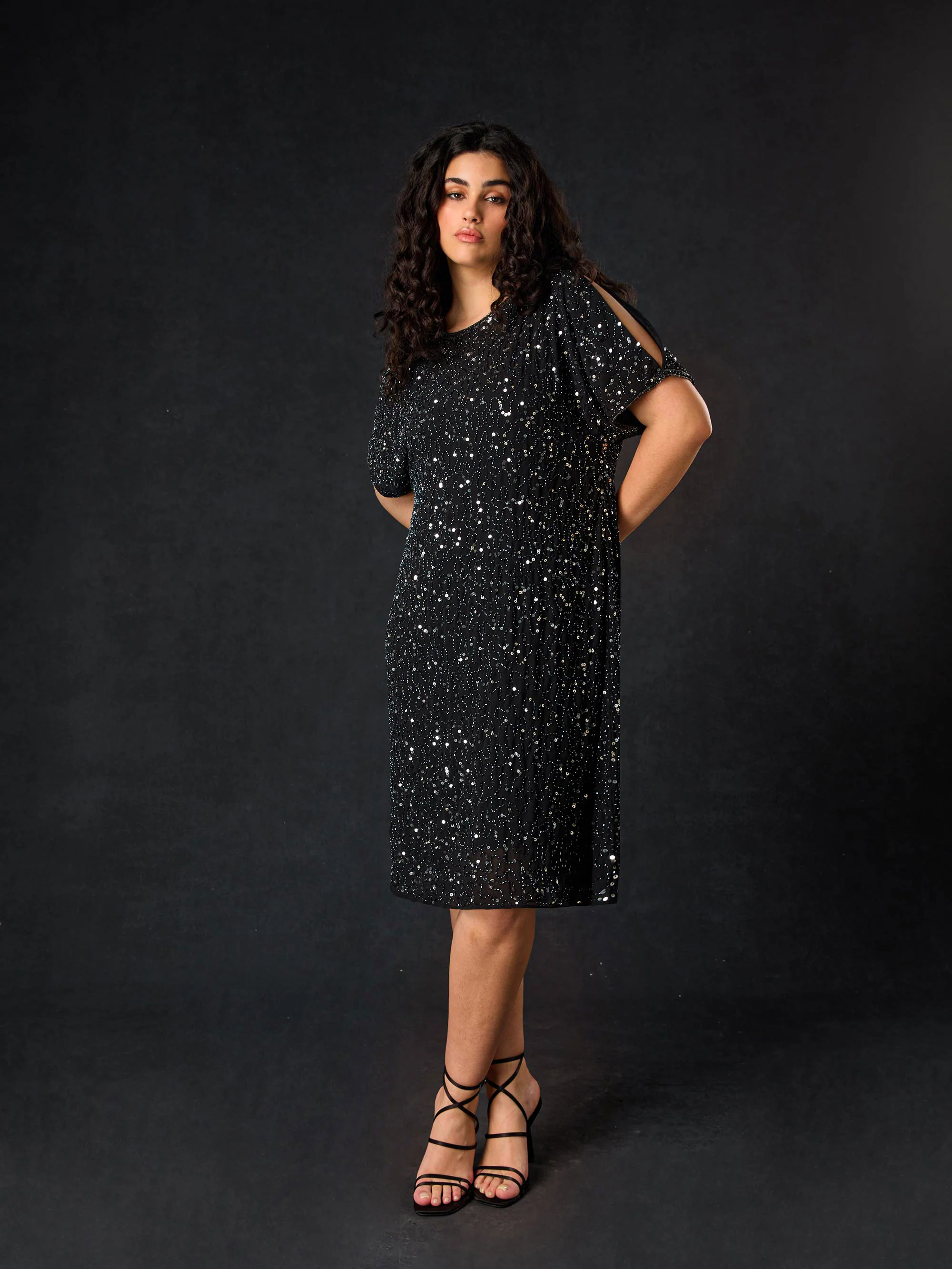 Black Embellished Cold Shoulder Dress - Image 2