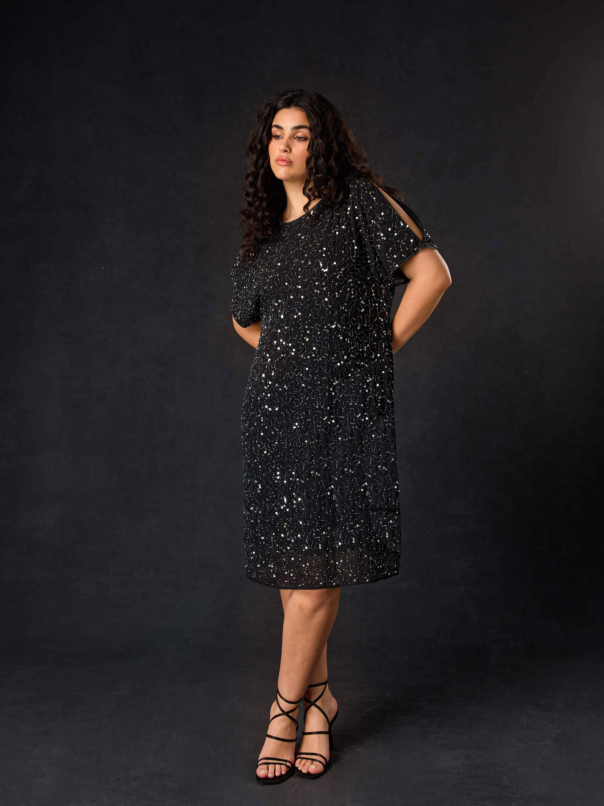 Black Embellished Cold Shoulder Dress - Image 3