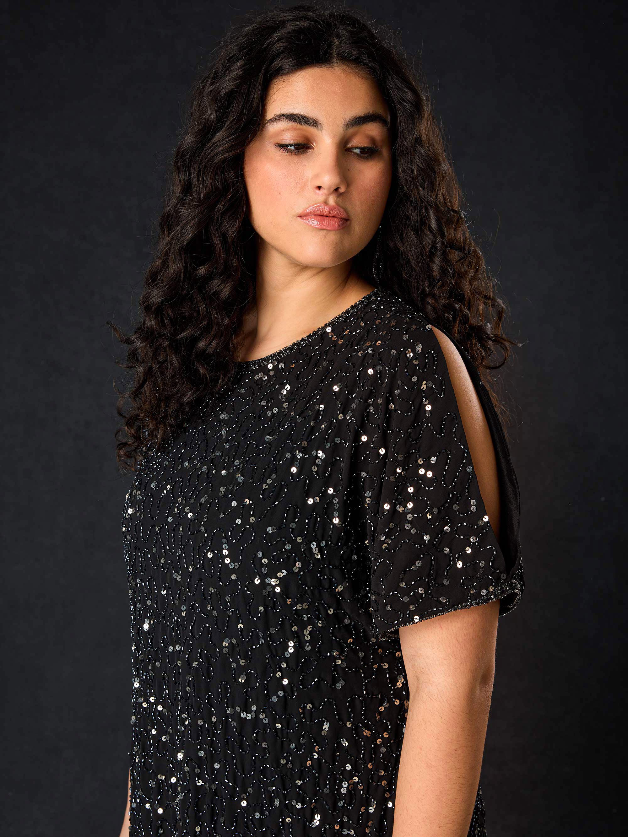 Black Embellished Cold Shoulder Dress - Image 4