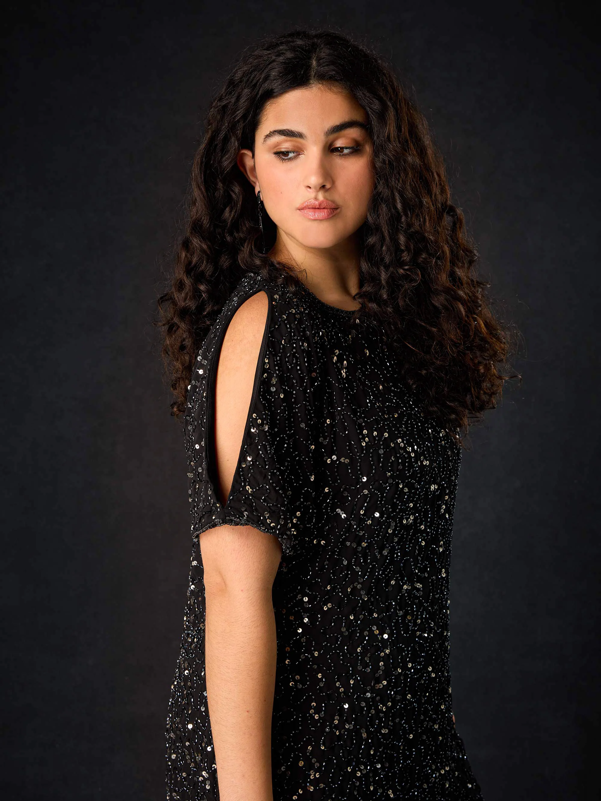 Black Embellished Cold Shoulder Dress - Image 5