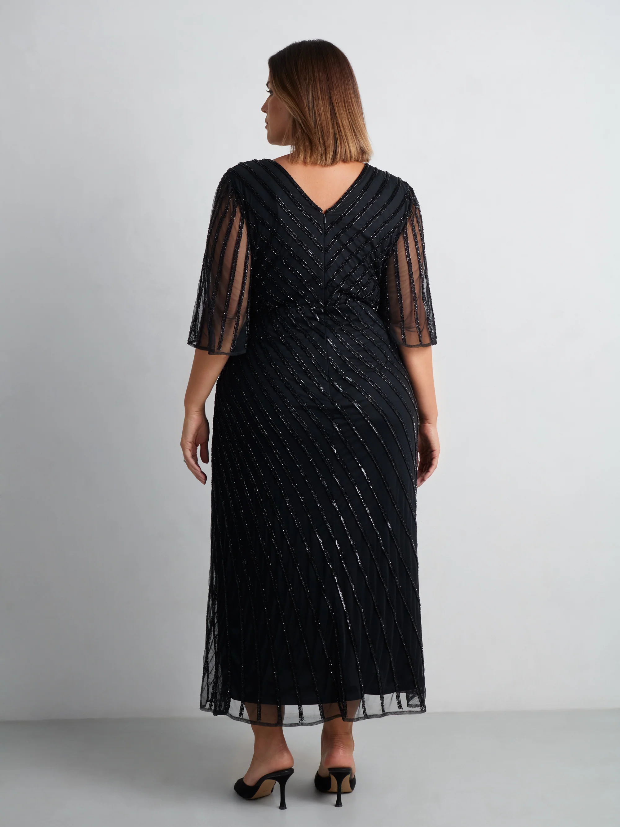 Black Embellished Flutter Sleeve Maxi Dress - Image 11